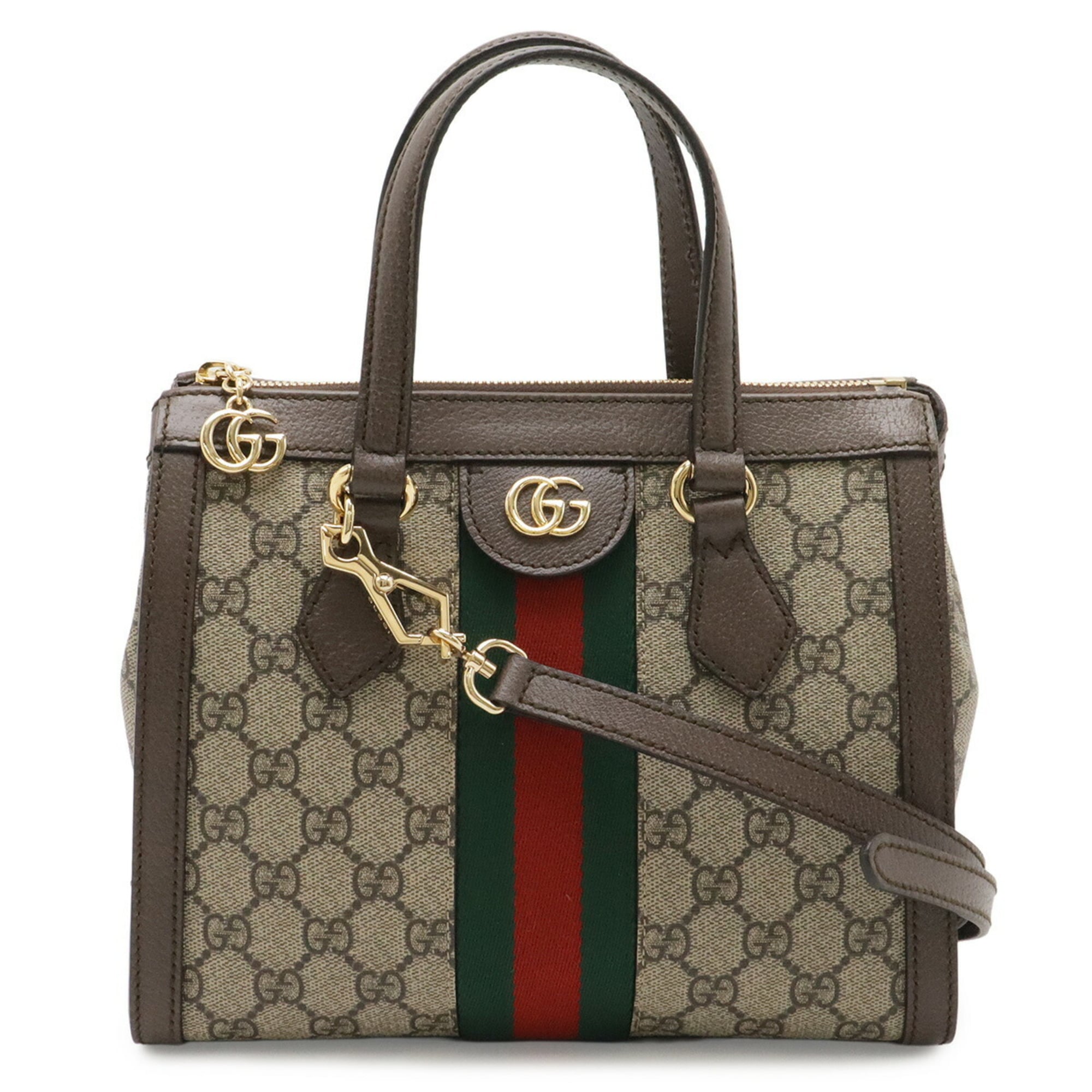Gucci Beige Brown Green Red Color Gg Supreme Canvas Leather Handbag Shoulder Bag Tote Bag (Pre-Owned)