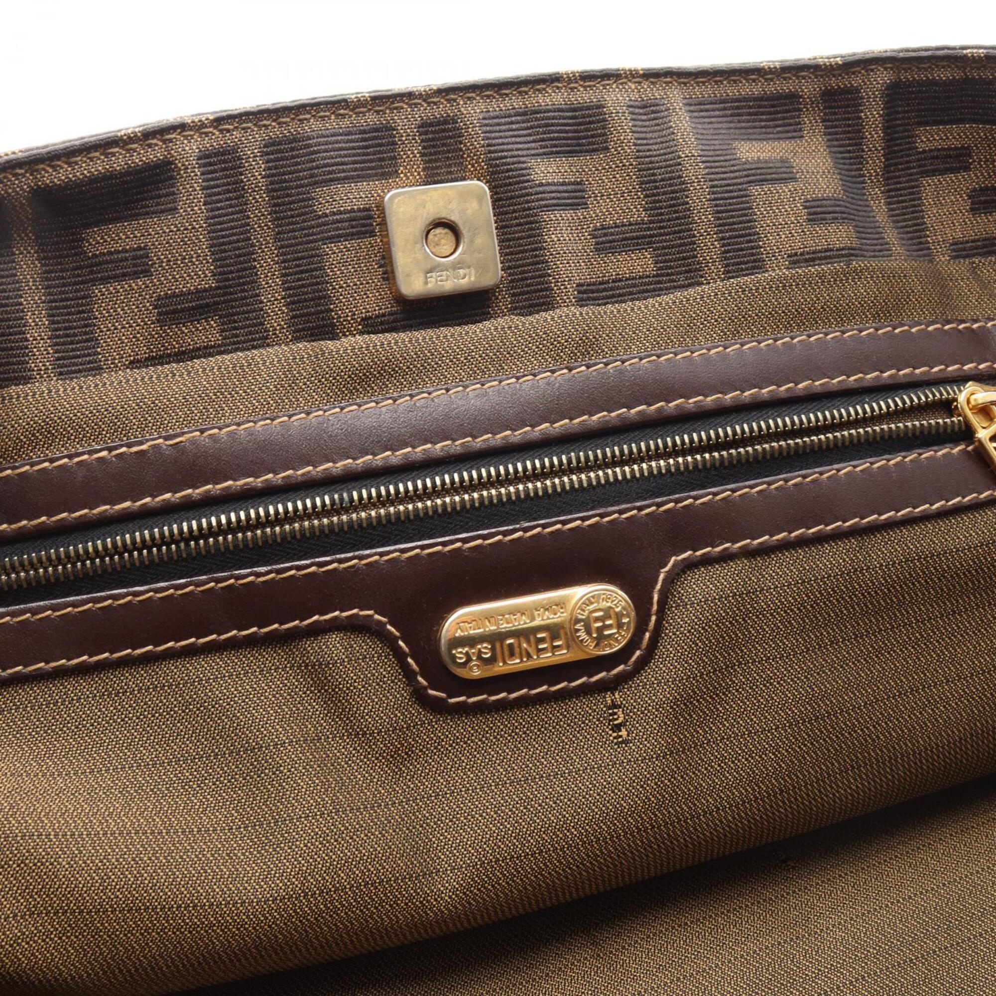 Fendi Black Brown Canvas Leather Handbag Tote Bag (Pre-Owned)