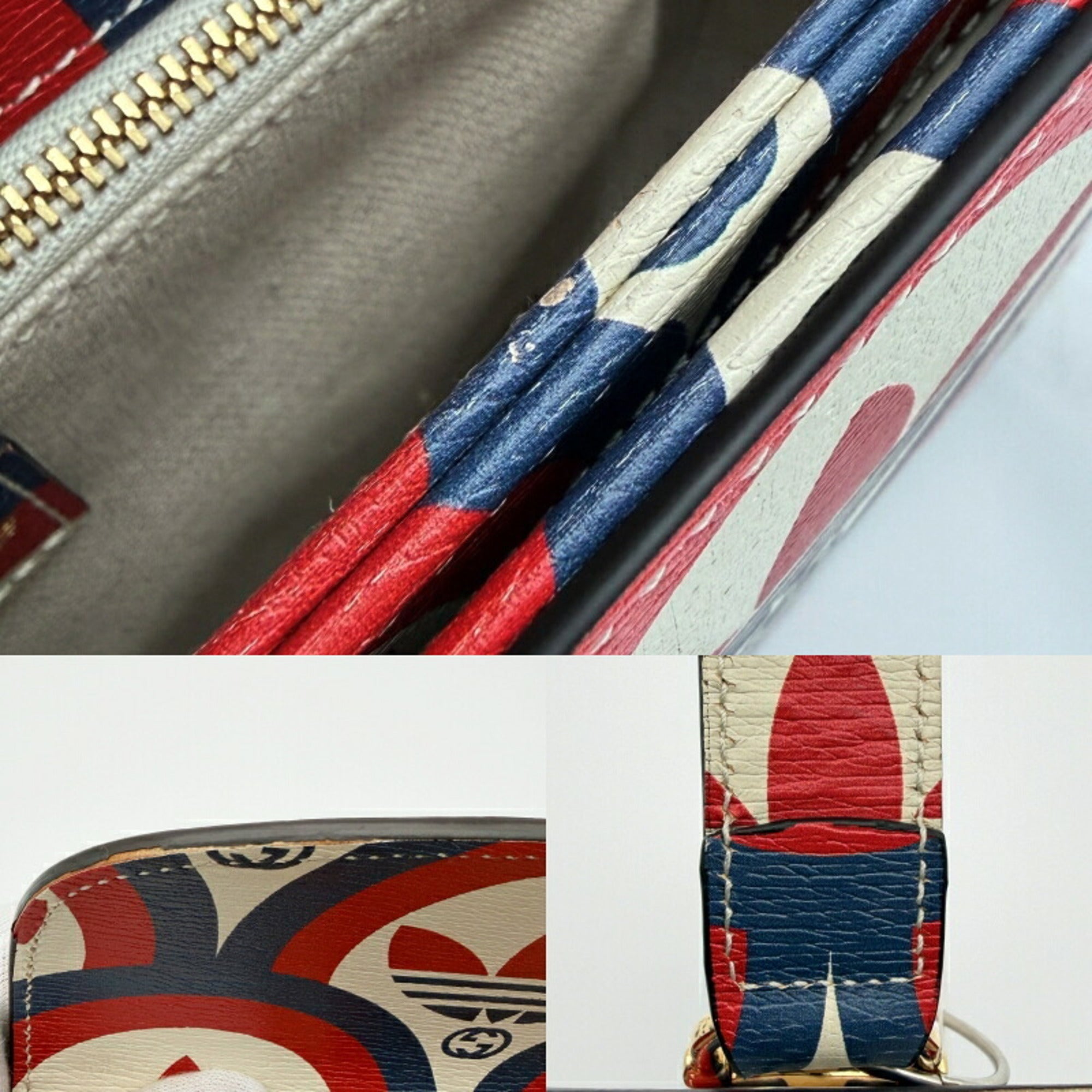 Gucci Horsebit Ivory Navy Red Color Leather Shoulder Bag (Pre-Owned)
