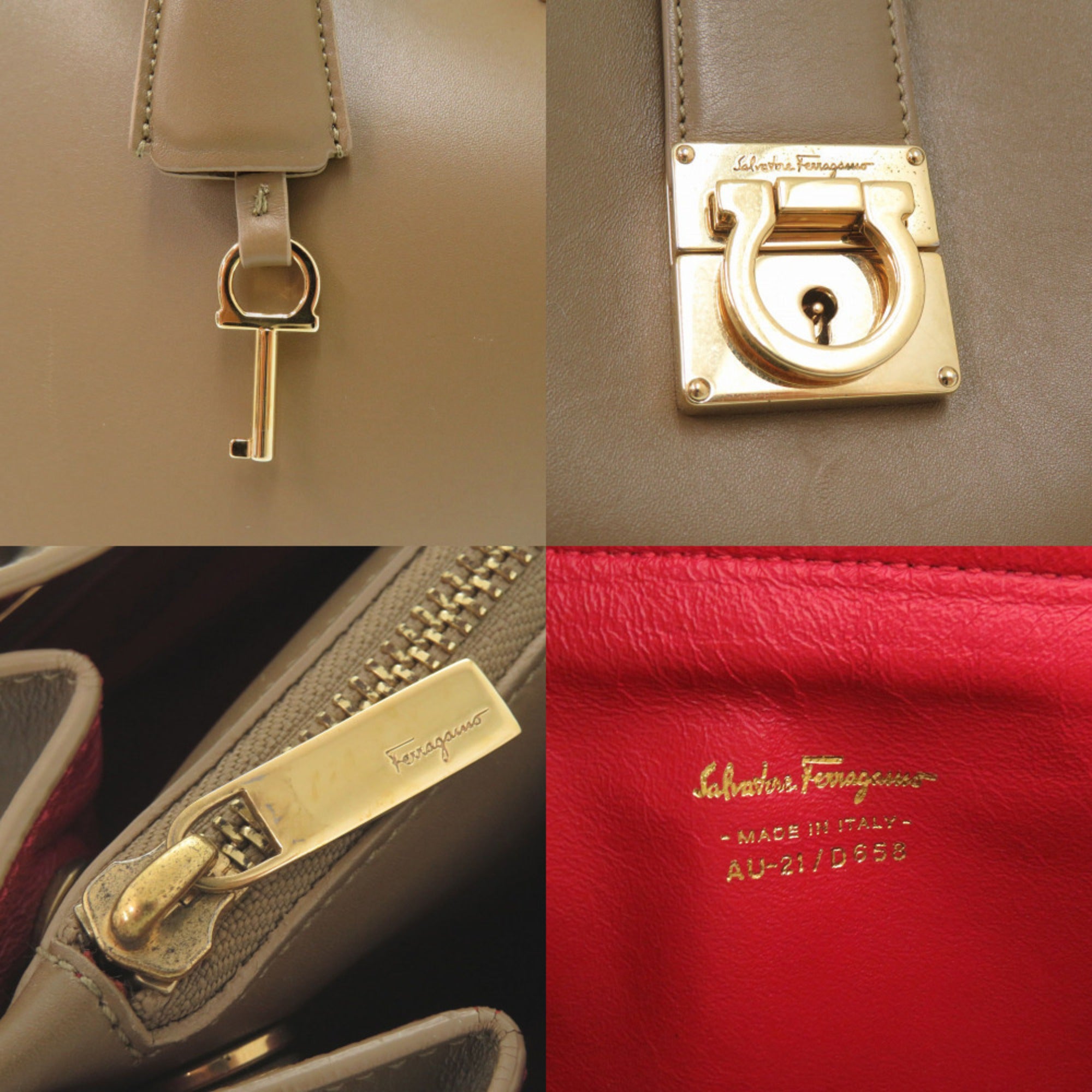 Salvatore Ferragamo Brown Red Color Leather Handbag (Pre-Owned)