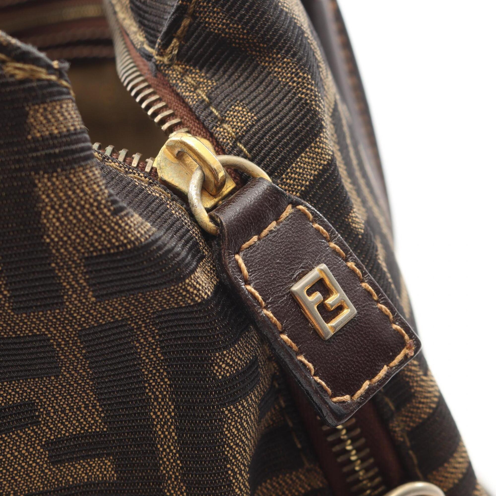 Fendi Black Brown Canvas Leather Handbag (Pre-Owned)