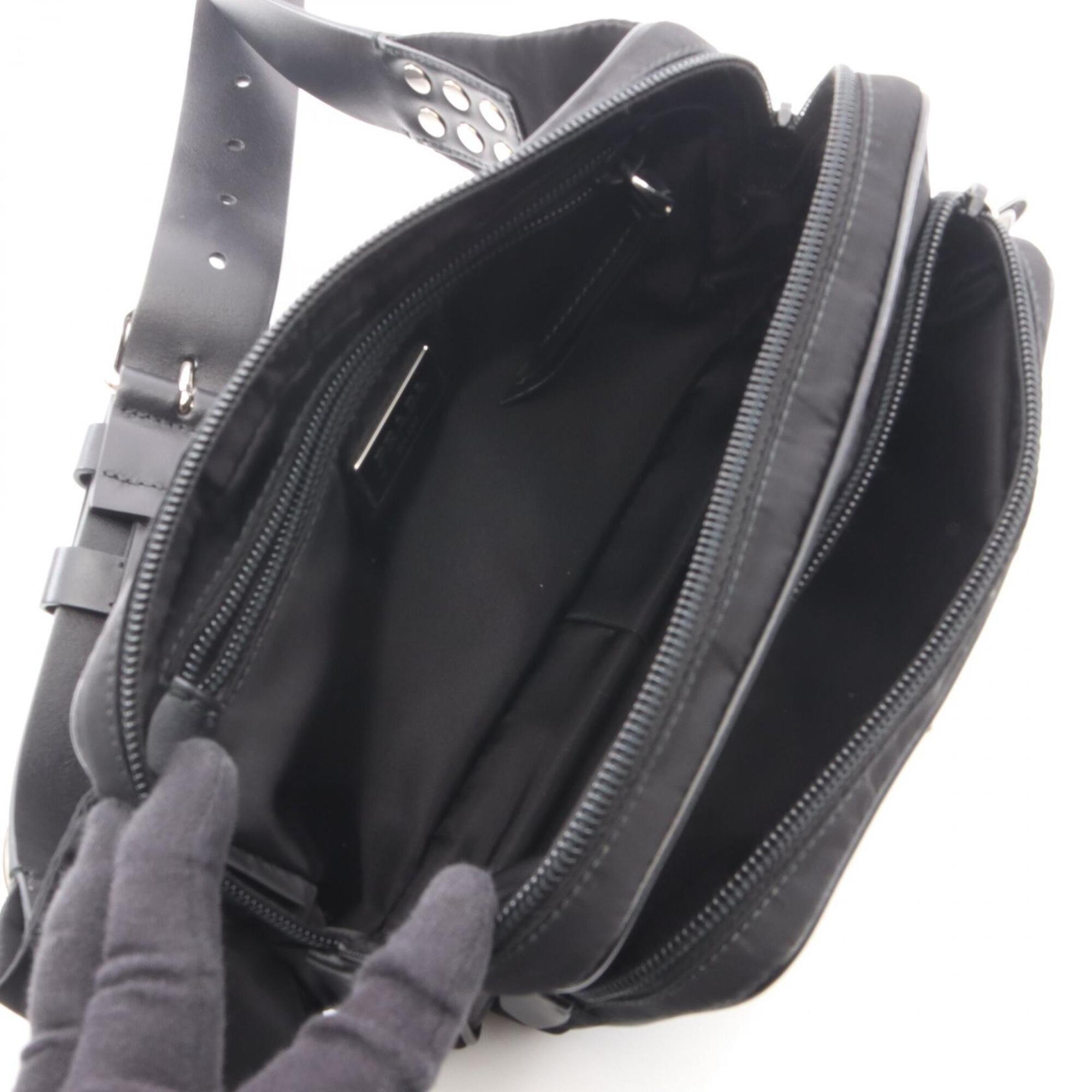 Prada Black White Nylon Leather Fanny Pack Handbag (Pre-Owned)