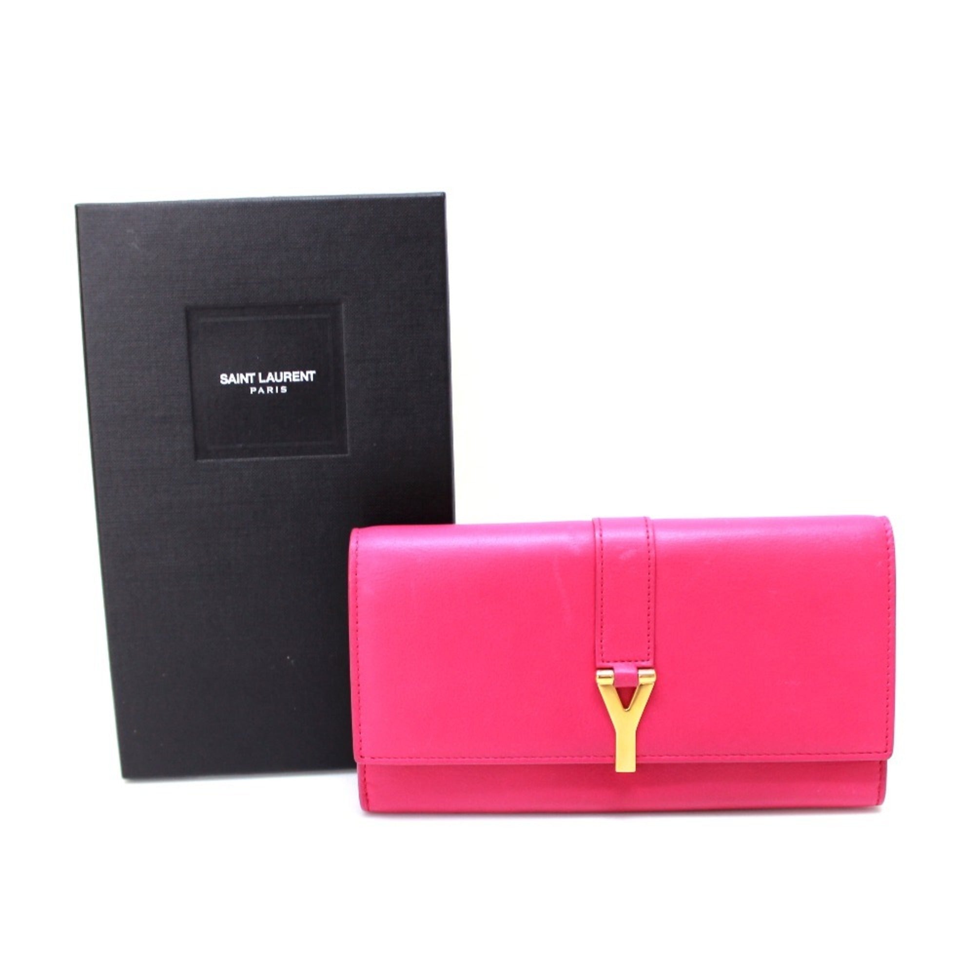 Yves Saint Laurent Pink Leather Long Wallet (Bi-Fold) (Pre-Owned)
