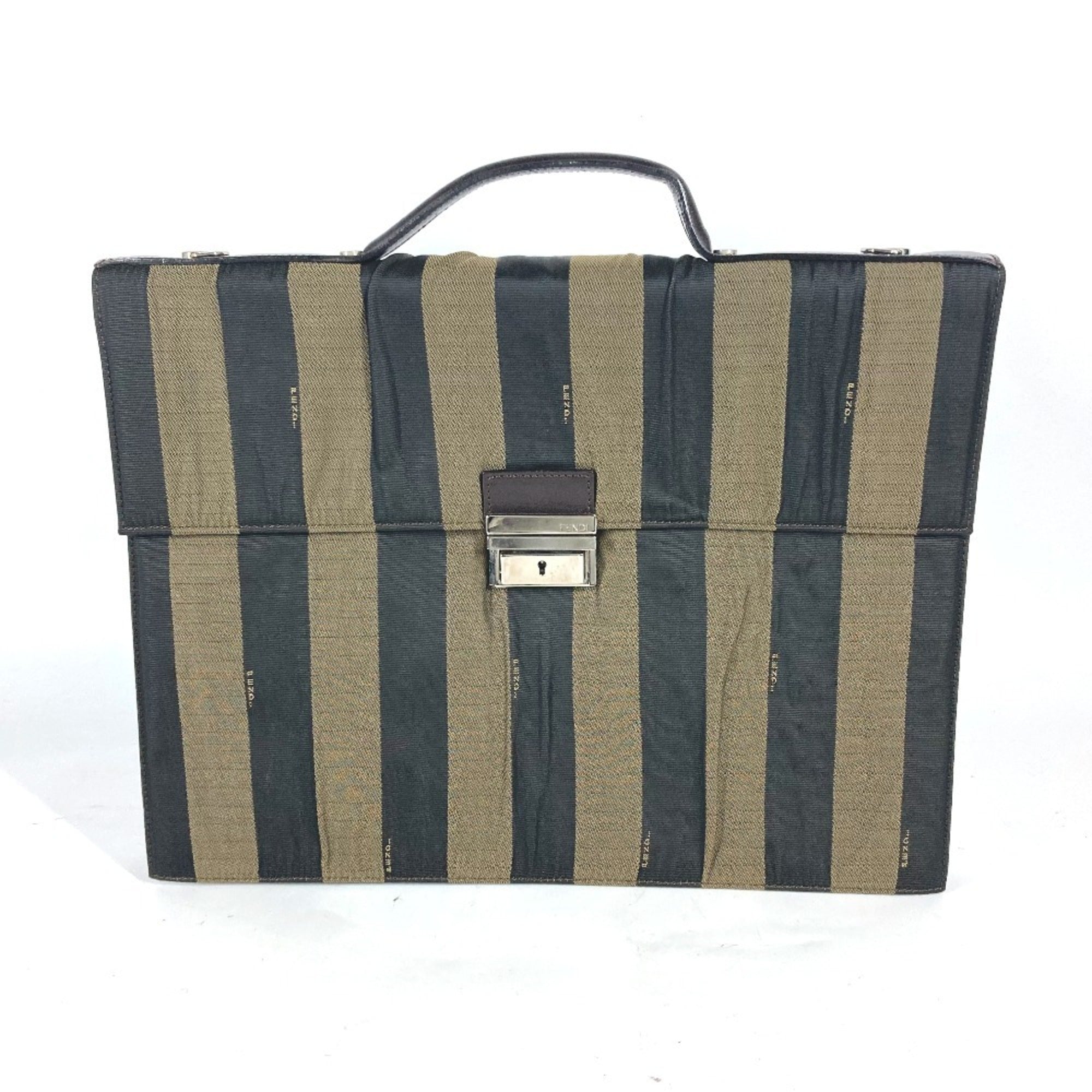Fendi Black Brown Nylon Leather Briefcase Handbag Tote Bag (Pre-Owned)