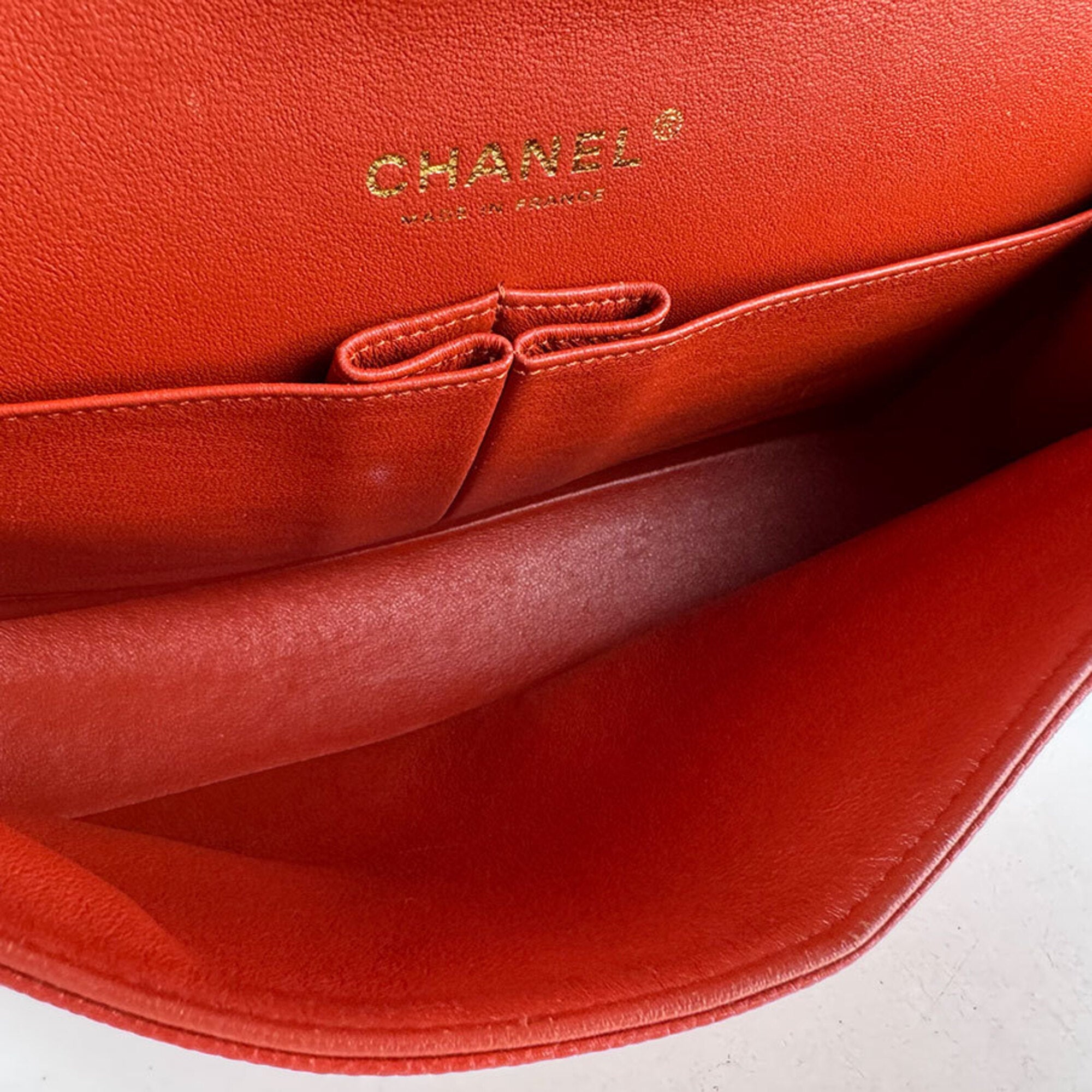 Chanel Orange Red Grained Calfskin Shoulder Bag (Pre-Owned)