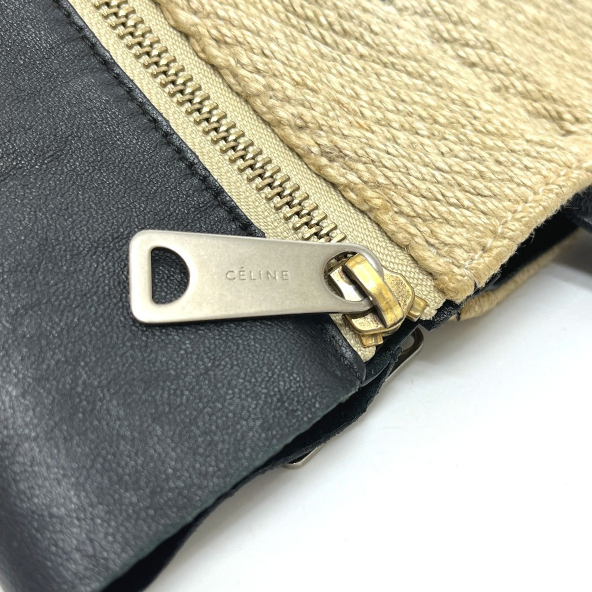 Celine Beige Black Hemp Leather Handbag Tote Bag (Pre-Owned)