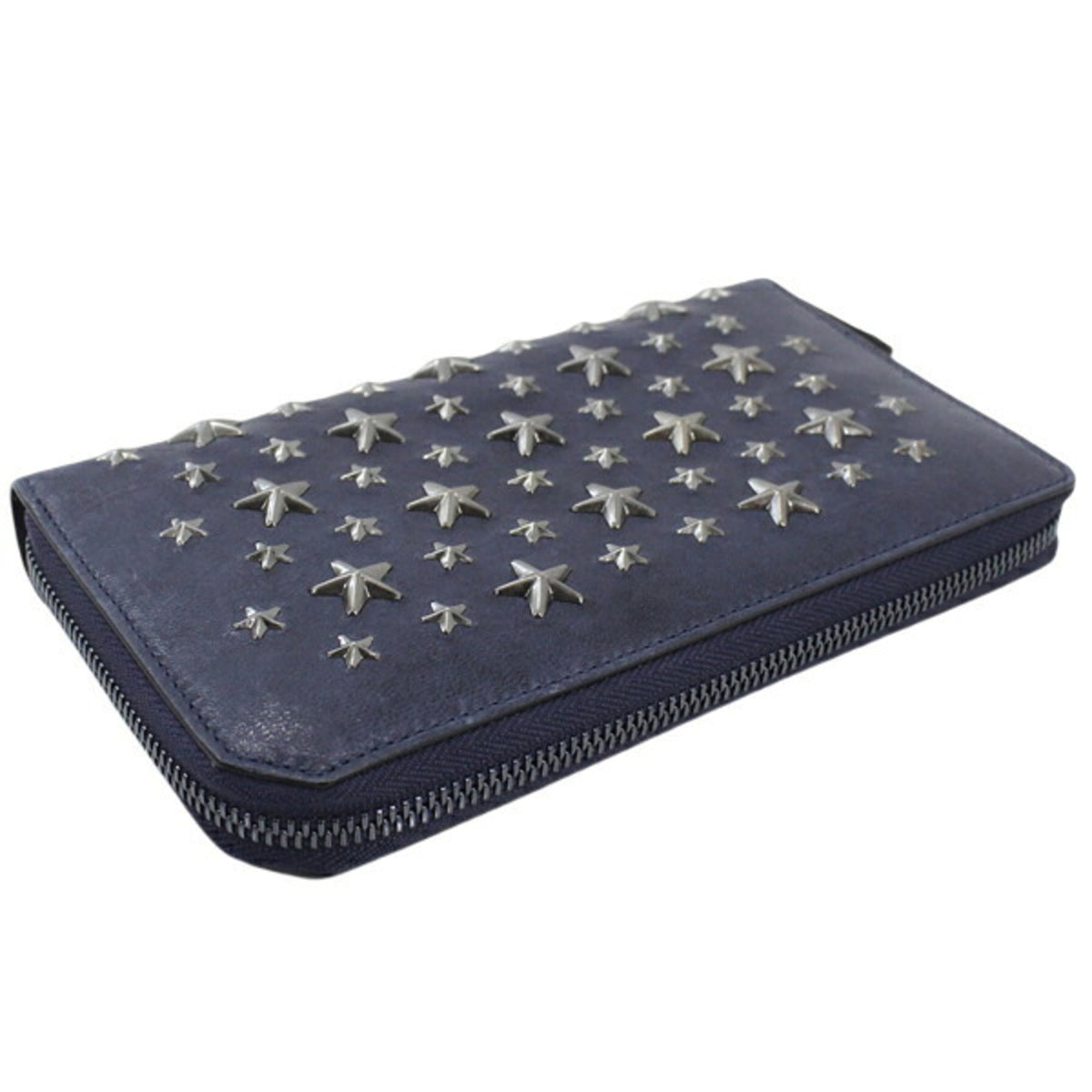 Jimmy Choo Gunmetal Navy Leather Long Wallet (Bi-Fold) (Pre-Owned)