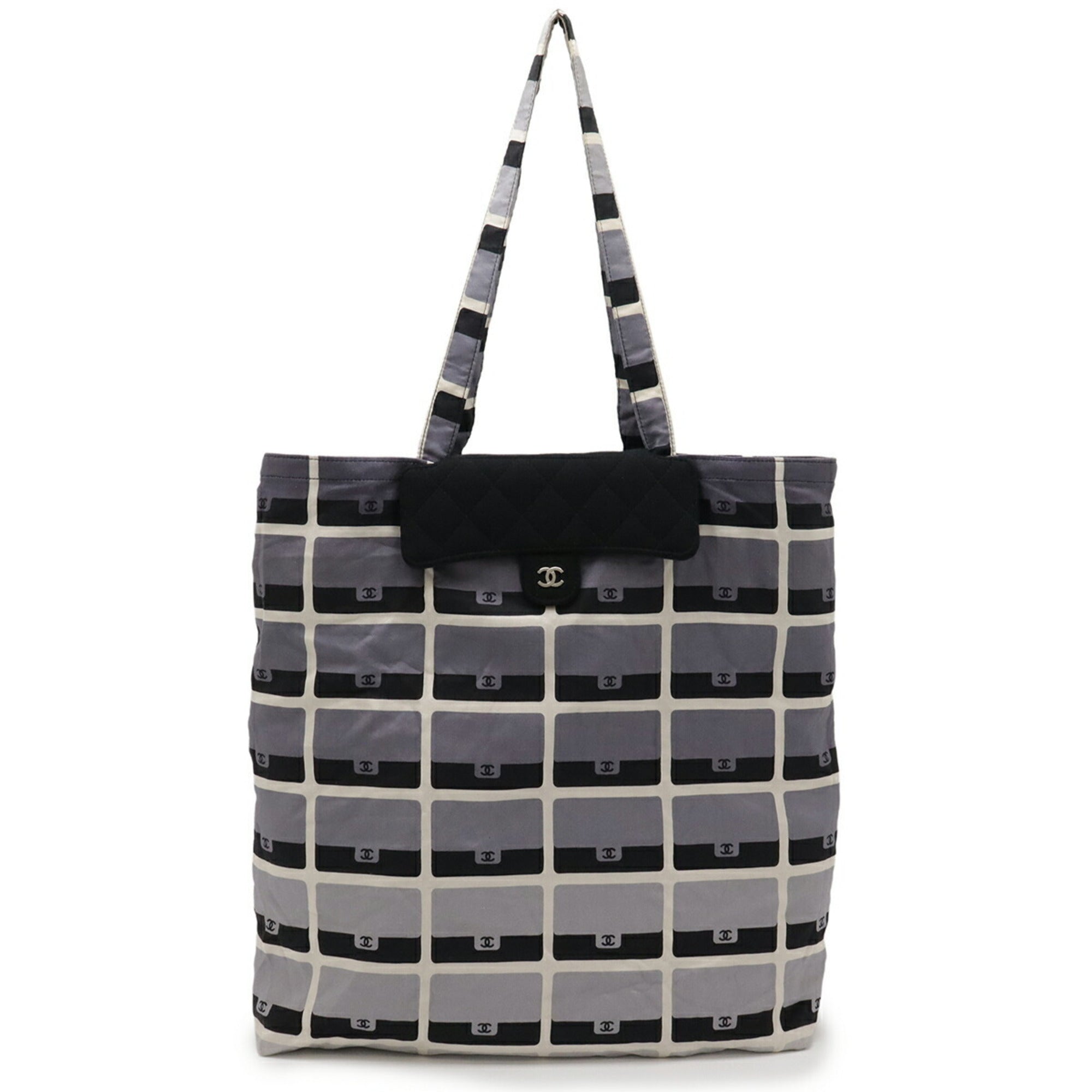 Chanel Matelasse Black Gray Cotton Nylon Eco-Bag Tote Bag (Pre-Owned)