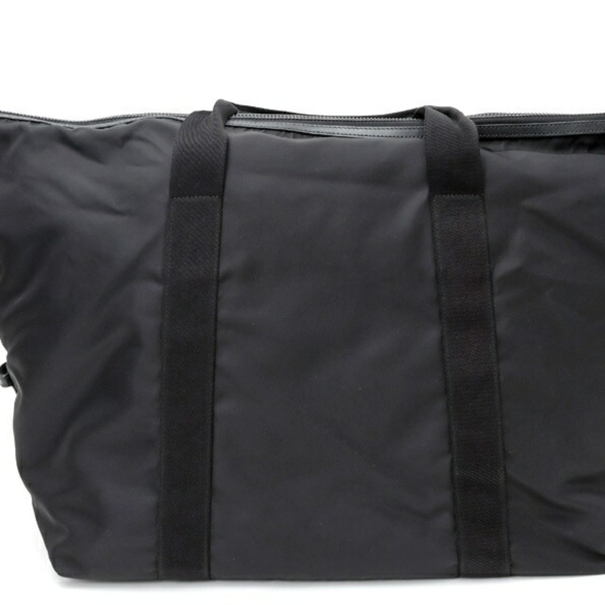 Prada Black Nylon Leather Fabric Saffiano Boston Bag (Pre-Owned)