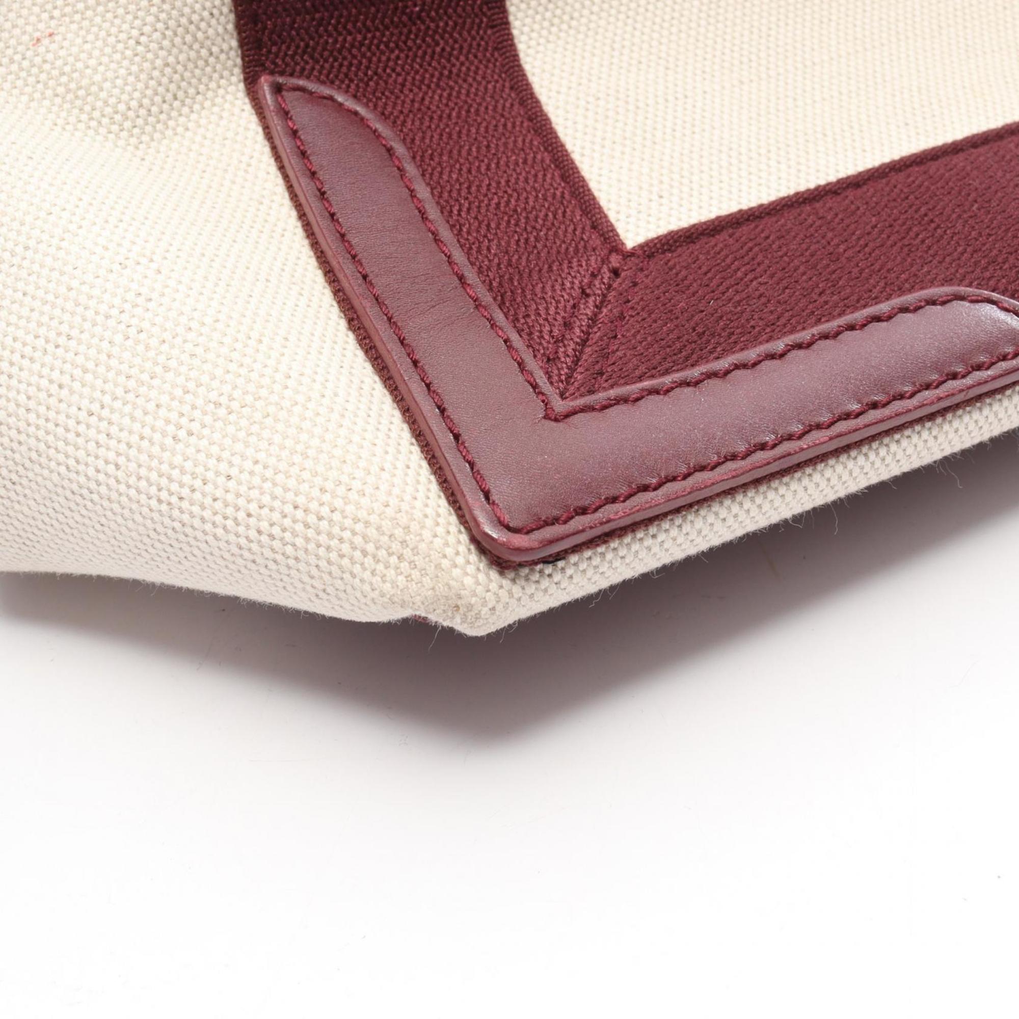 Balenciaga Bordeaux Ivory Canvas Leather Pouch Tote Bag (Pre-Owned)