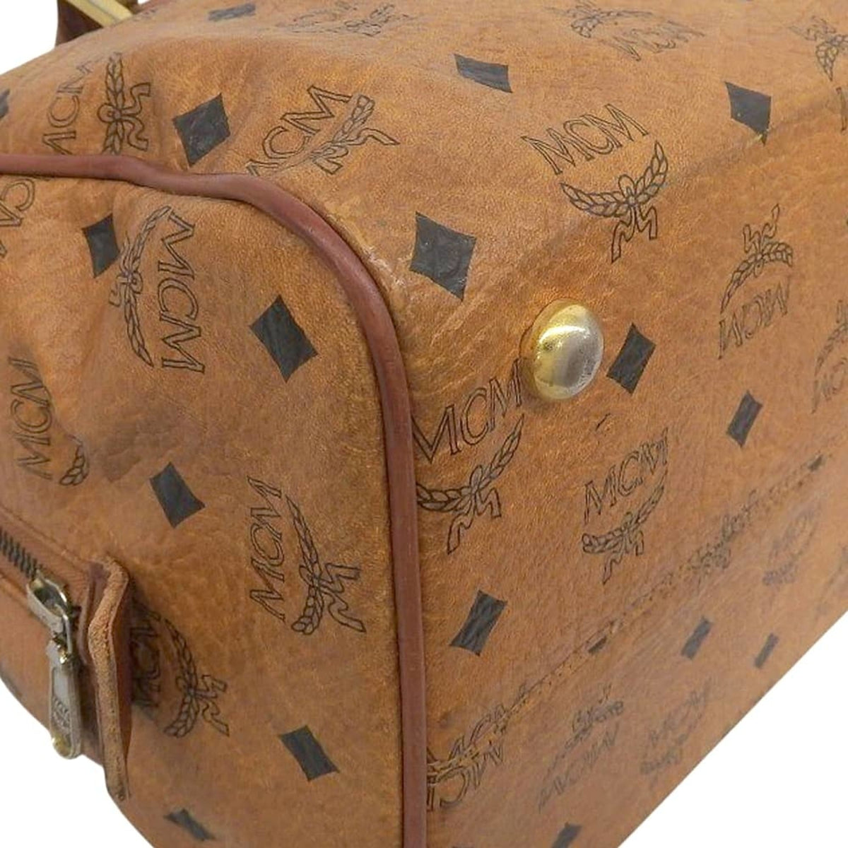 Mcm Visetos Brown Canvas Boston Bag Handbag (Pre-Owned)