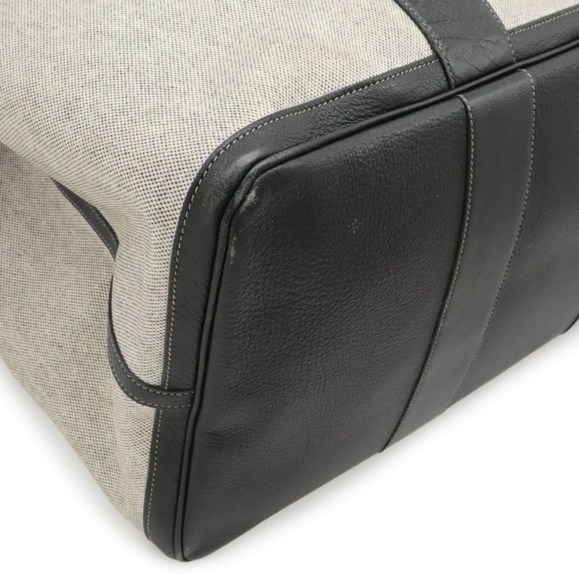 Hermes Black Gray Toile H Leather Handbag Shoulder Bag Tote Bag (Pre-Owned)