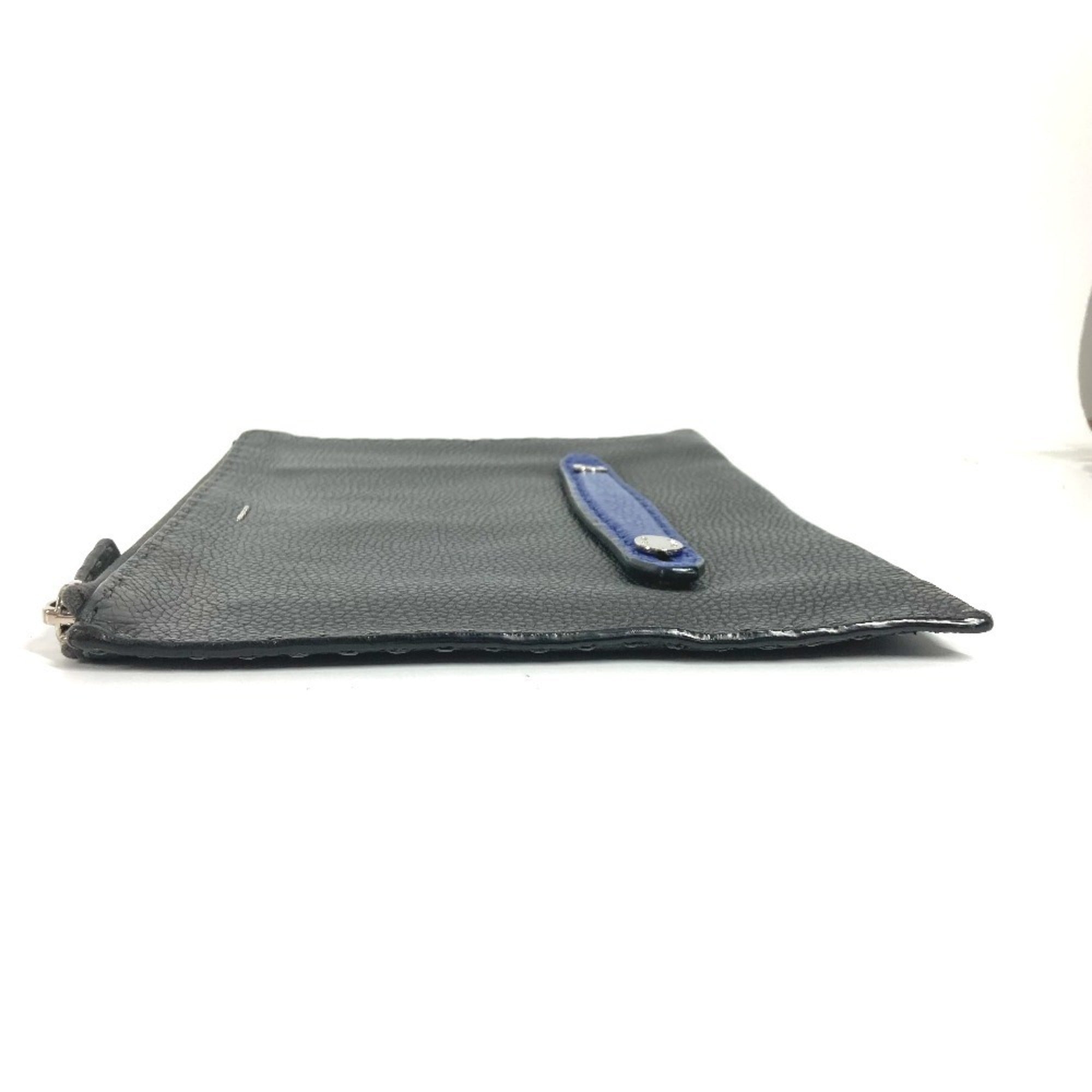 Fendi Selleria Black Blue Dark Gray Leather Clutch Bag Pouch (Pre-Owned)