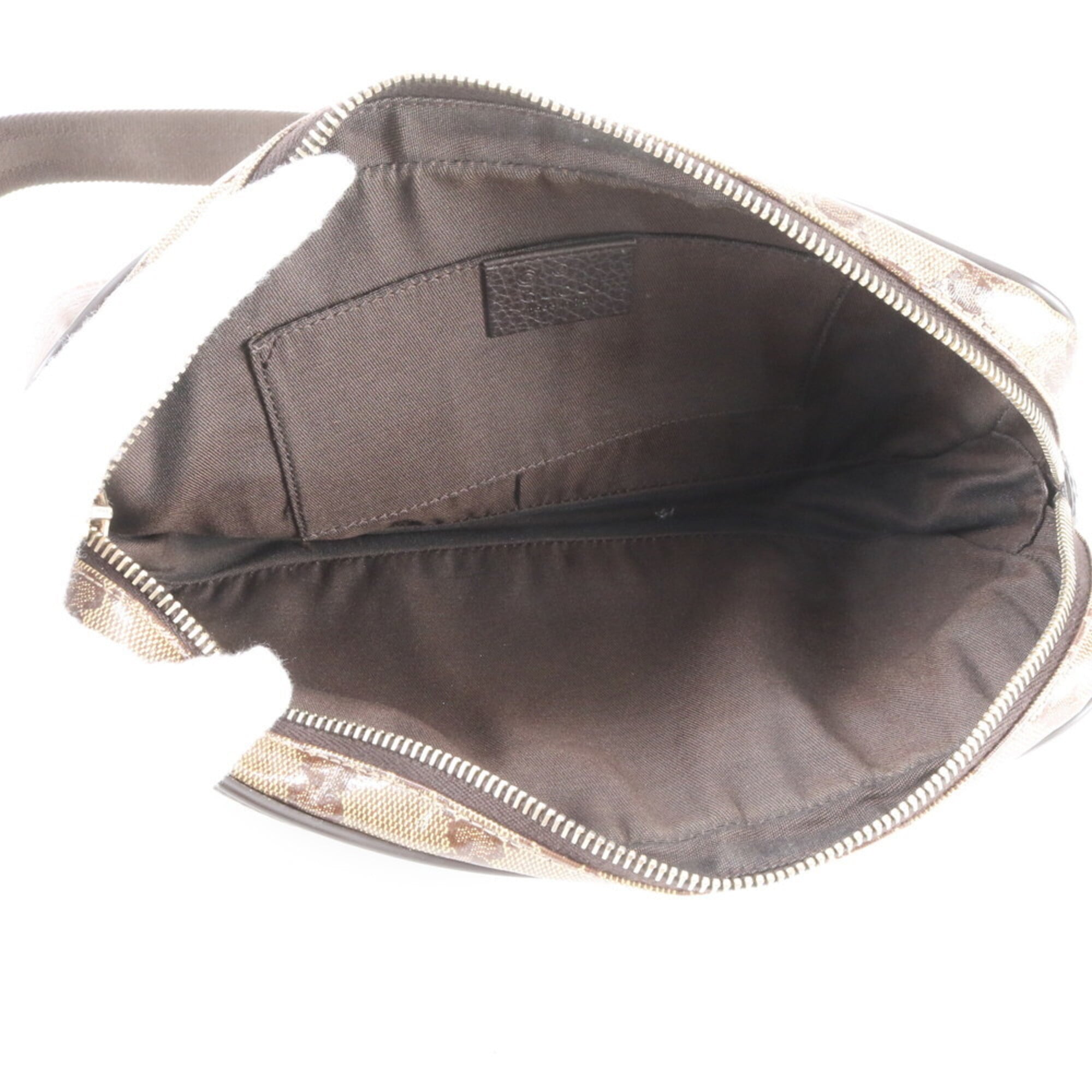 Gucci Beige Dark Brown Leather Coated Canvas Fanny Pack Pouch Sling Bag (Pre-Owned)