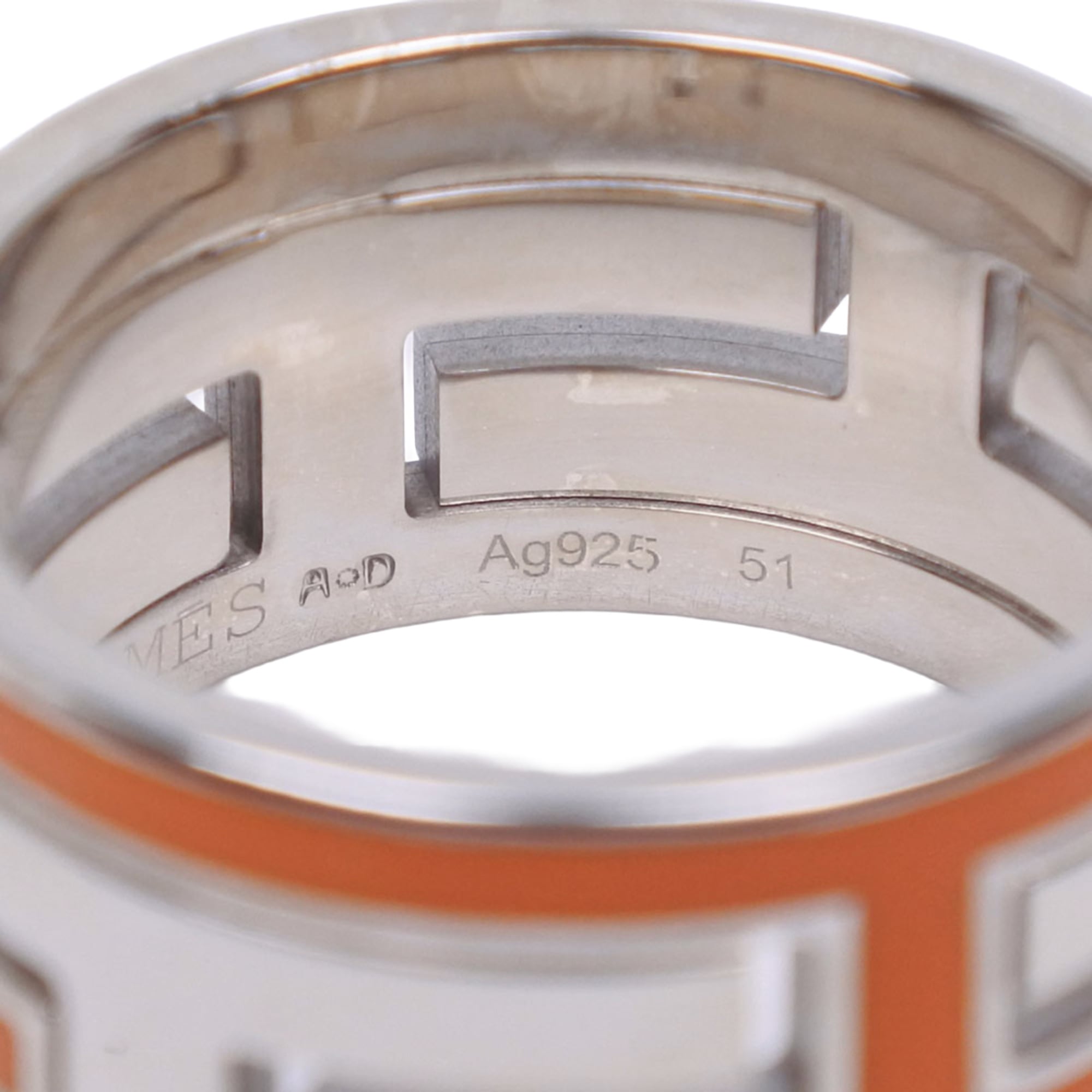 Hermes Silver Orange Enamel Silver 925 Band Ring (Pre-Owned)
