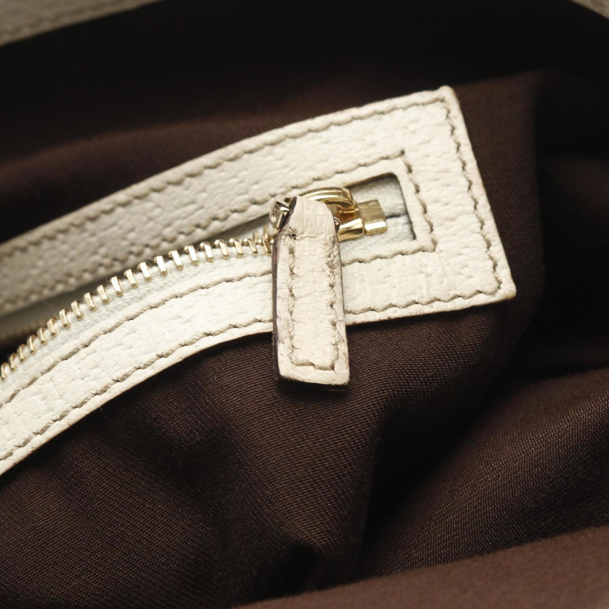 Gucci Beige White Canvas Leather Tote Bag (Pre-Owned)
