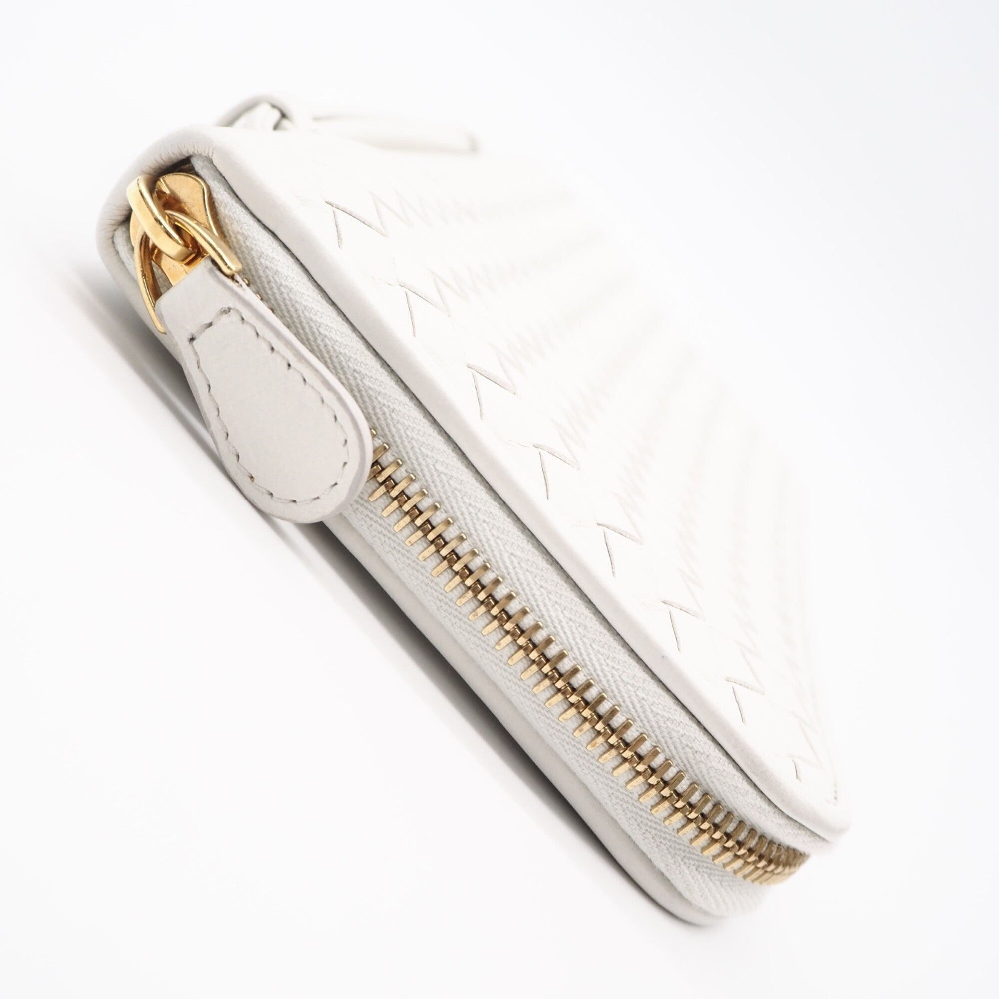 Bottega Veneta Intrecciato White Leather Long Bill Wallet (Bi-Fold) (Pre-Owned)