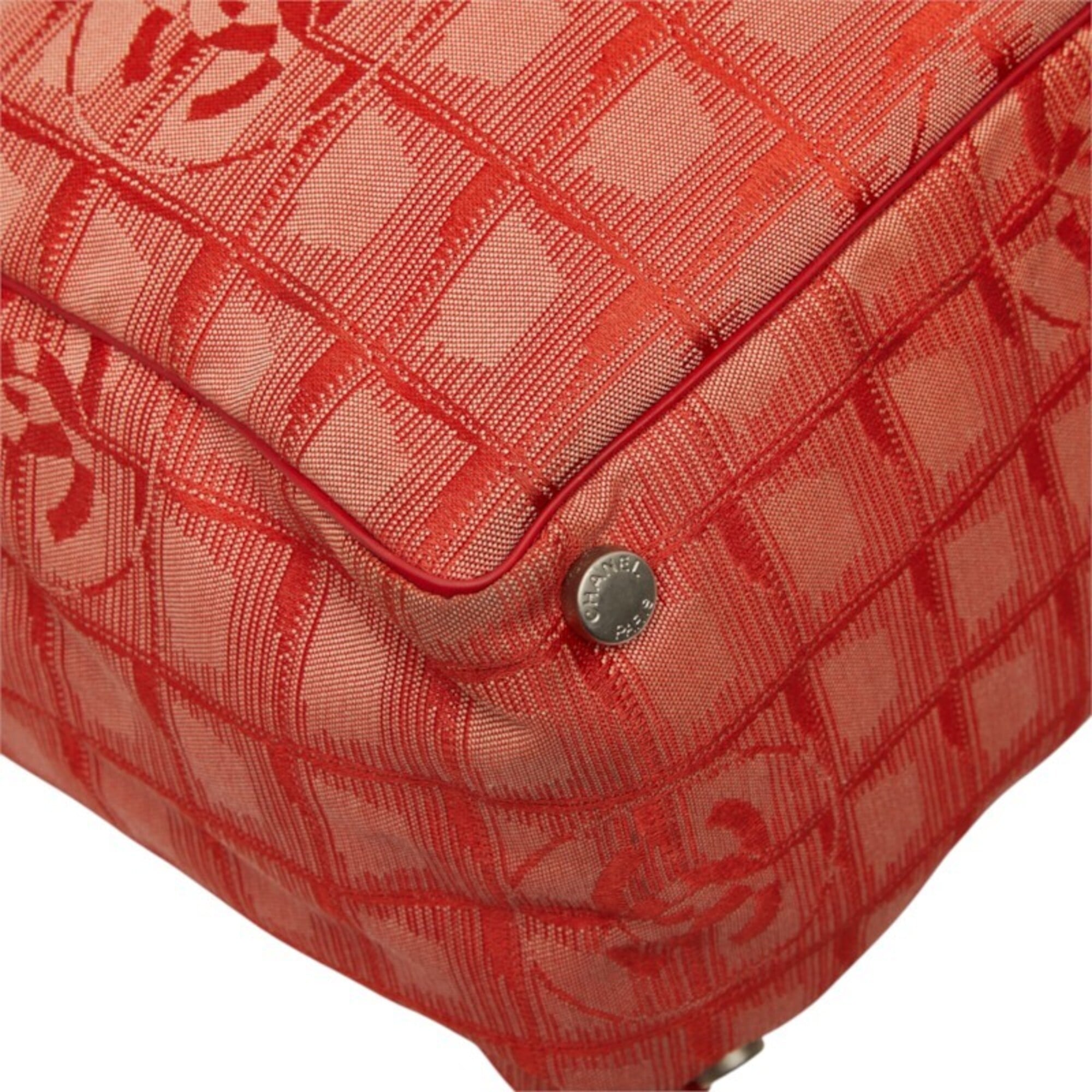 Chanel Red Color Nylon Leather Shoulder Bag Tote Bag (Pre-Owned)