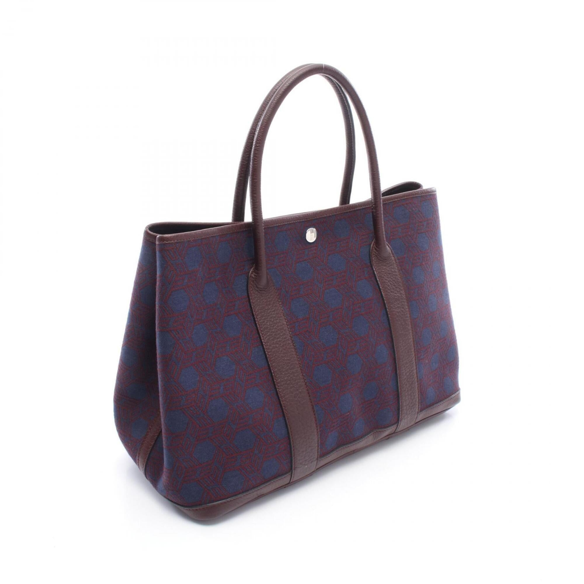 Hermes Bordeaux Navy Canvas Negonda Leather Handbag Tote Bag (Pre-Owned)