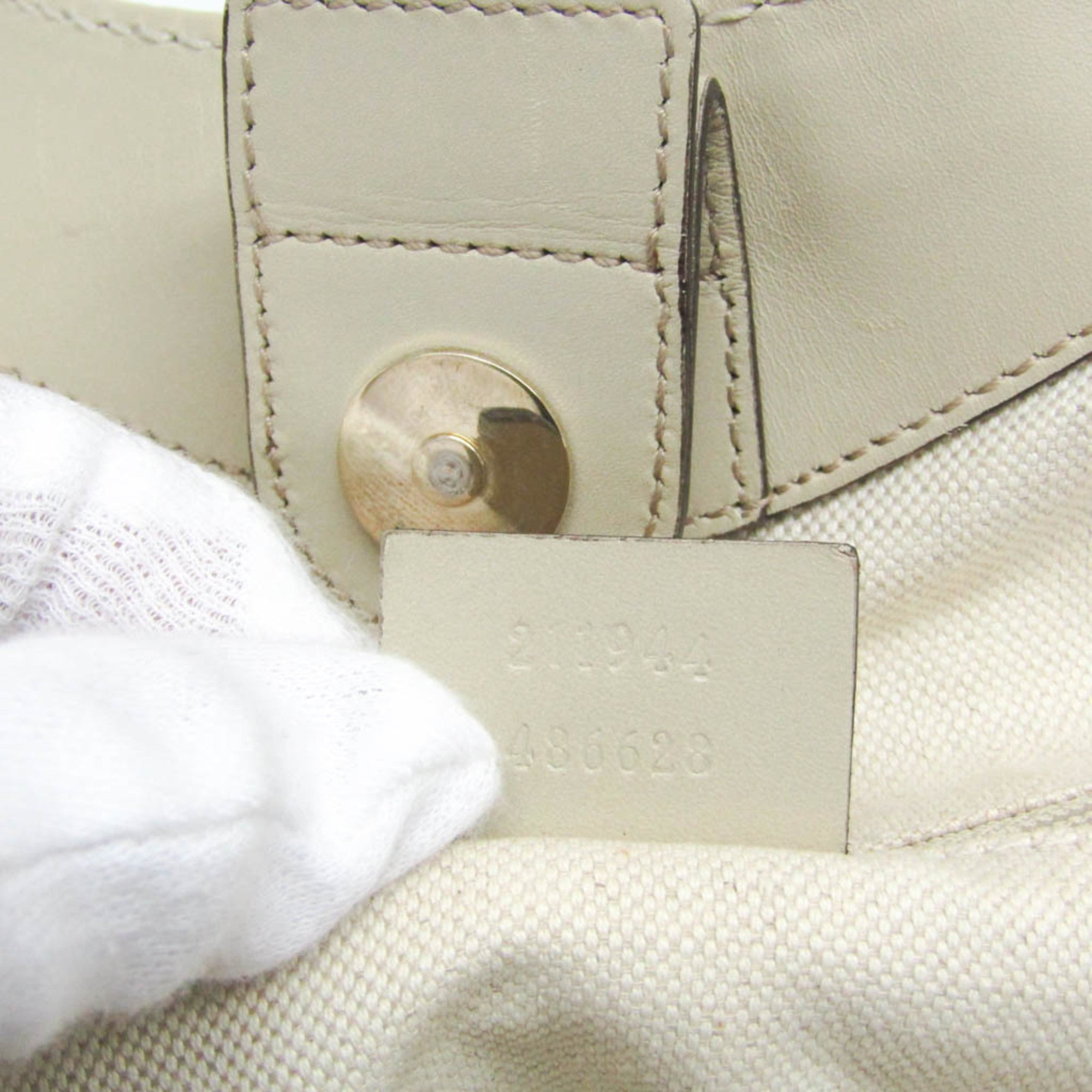 Gucci Beige Brown Cream Leather Canvas Handbag (Pre-Owned)