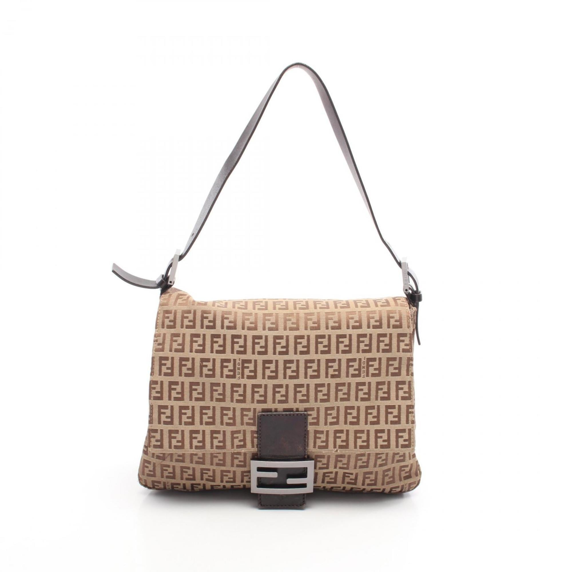 Fendi Beige Brown Canvas Leather Handbag Shoulder Bag (Pre-Owned)