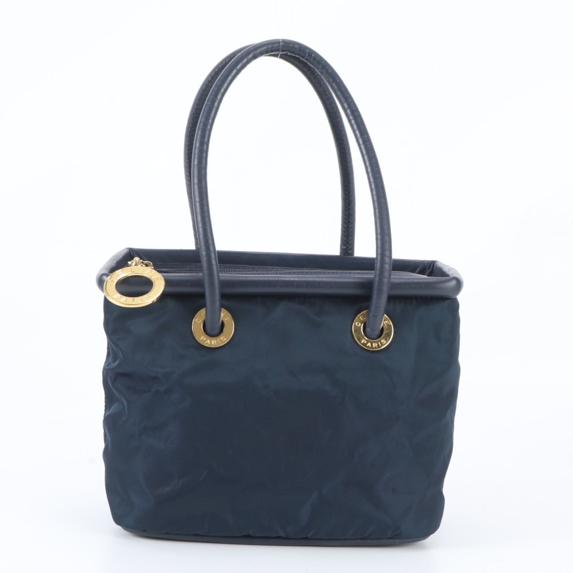 Celine Navy Leather Nylon Handbag Tote Bag (Pre-Owned)