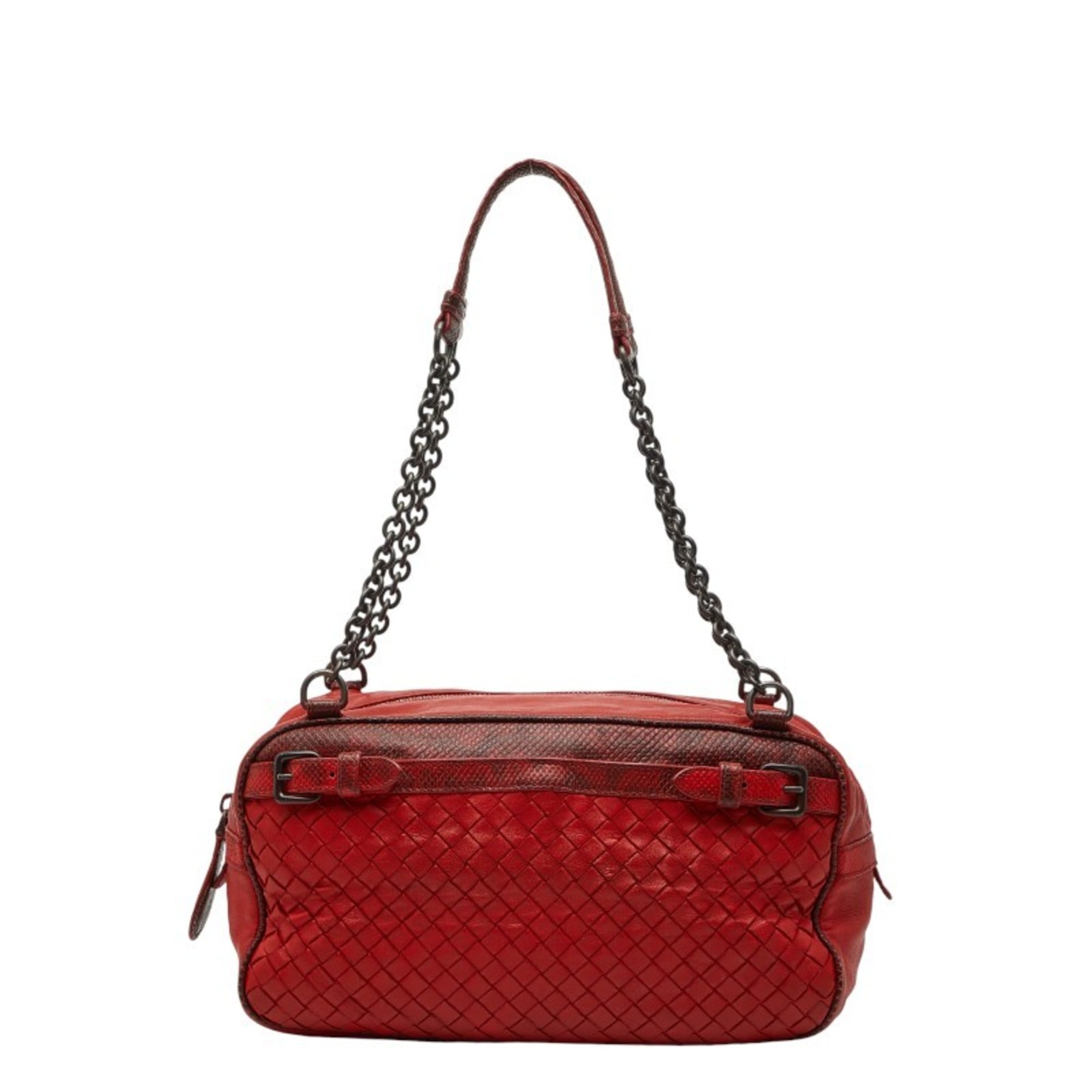 Bottega Veneta Red Color Leather Handbag Shoulder Bag (Pre-Owned)