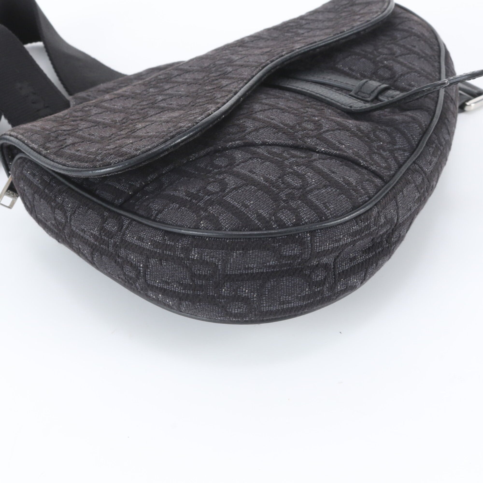 Christian Dior Black Leather Canvas Shoulder Bag Sling Bag (Pre-Owned)