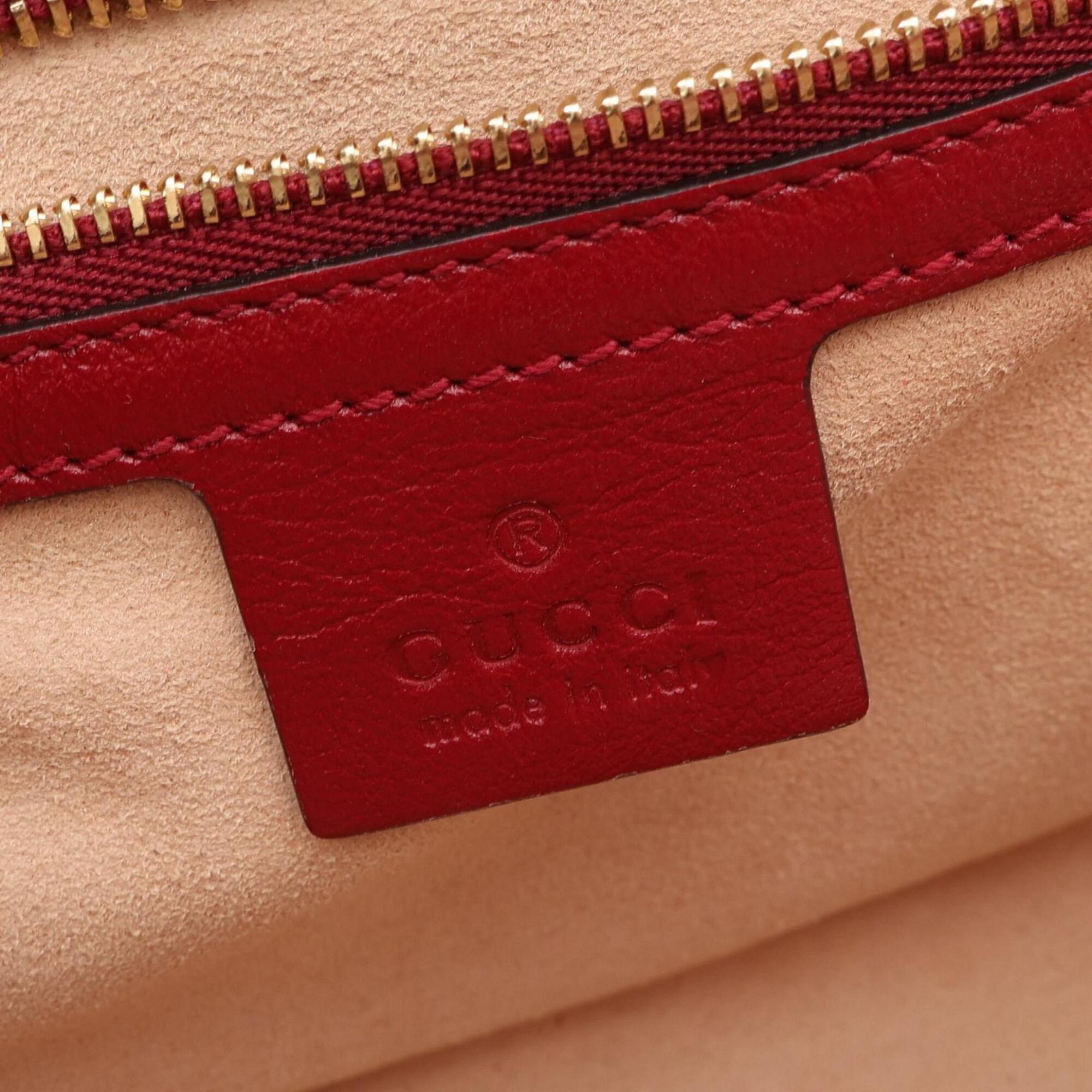 Gucci Beige Red Color Canvas Leather Handbag Shoulder Bag (Pre-Owned)