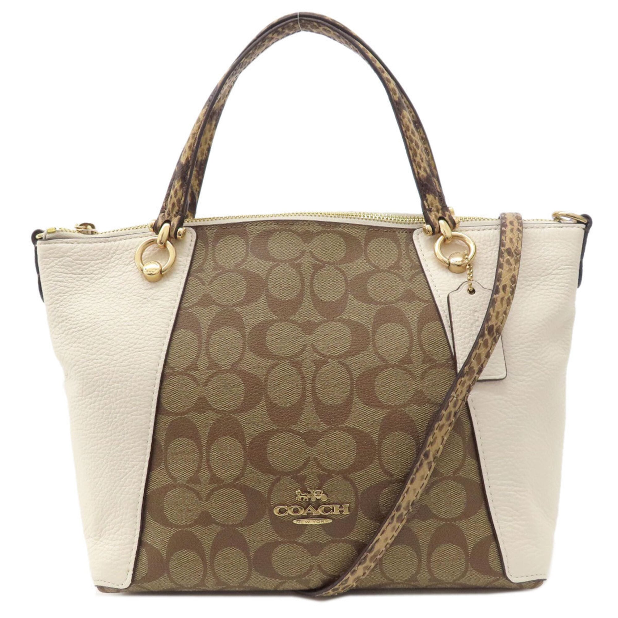 Coach Brown White Pvc Leather Handbag (Pre-Owned)