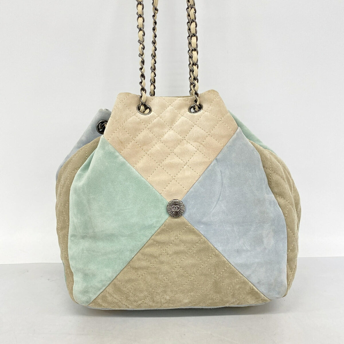 Chanel Beige Blue Green Suede Shoulder Bag (Pre-Owned)