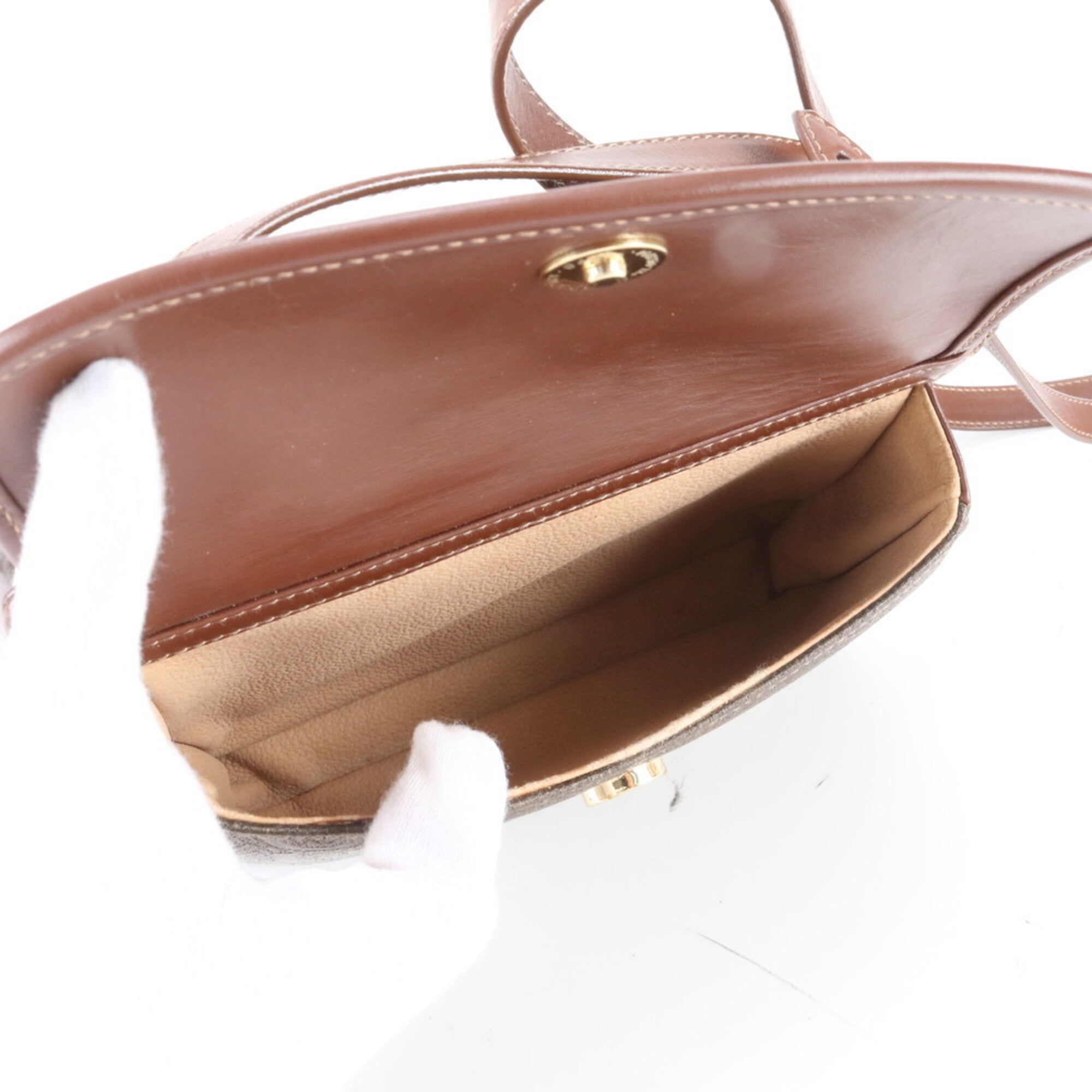 Gucci Brown Leather Canvas Shoulder Bag (Pre-Owned)