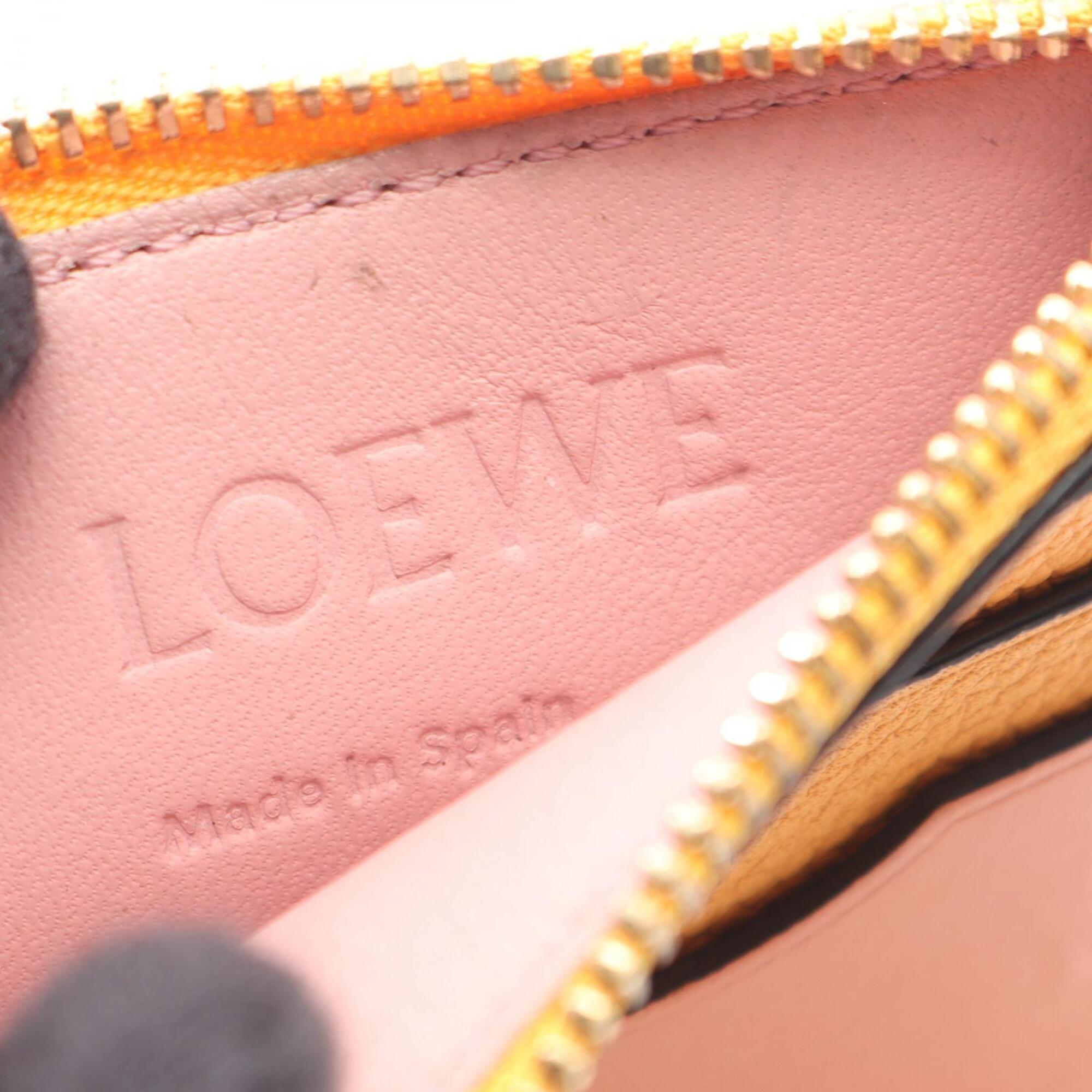Loewe Brown Orange Pink Leather Coin Purse/Coin Case (Pre-Owned)