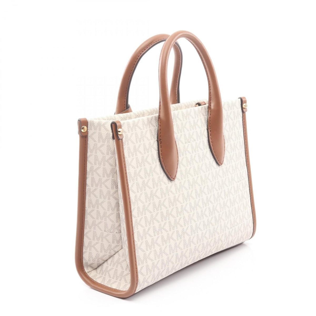 Michael Kors Brown White Leather Pvc Coated Canvas Handbag (Pre-Owned)