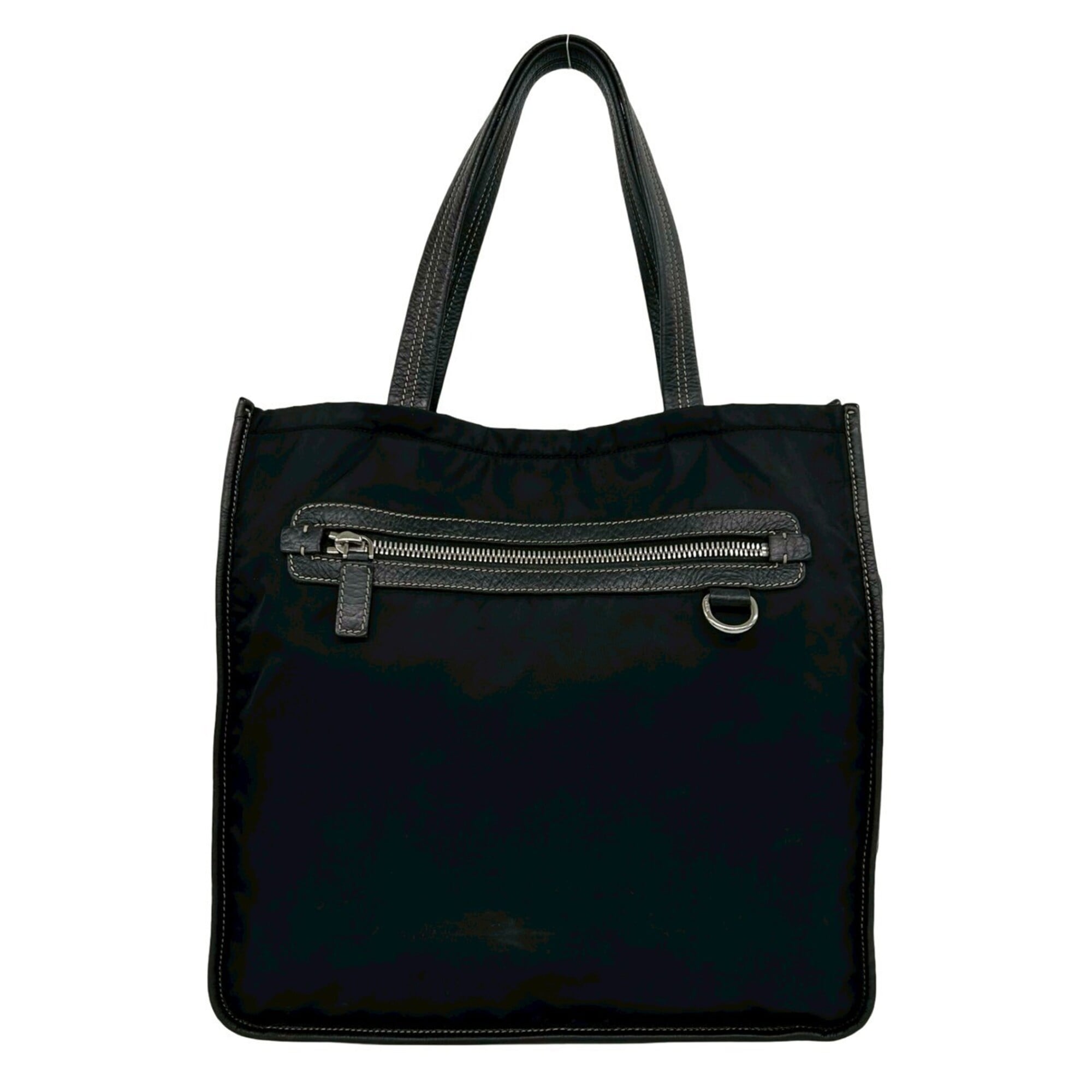 Prada Black Nylon Leather Handbag Tote Bag (Pre-Owned)