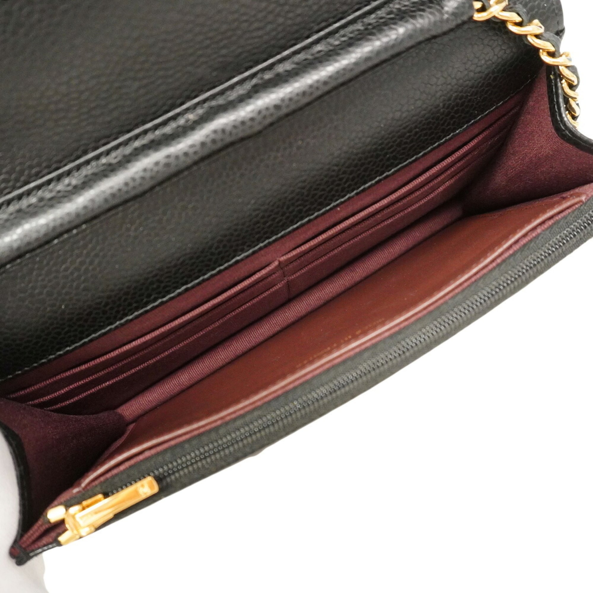 Chanel Black Grained Calfskin Chain/Shoulder Wallet (Pre-Owned)