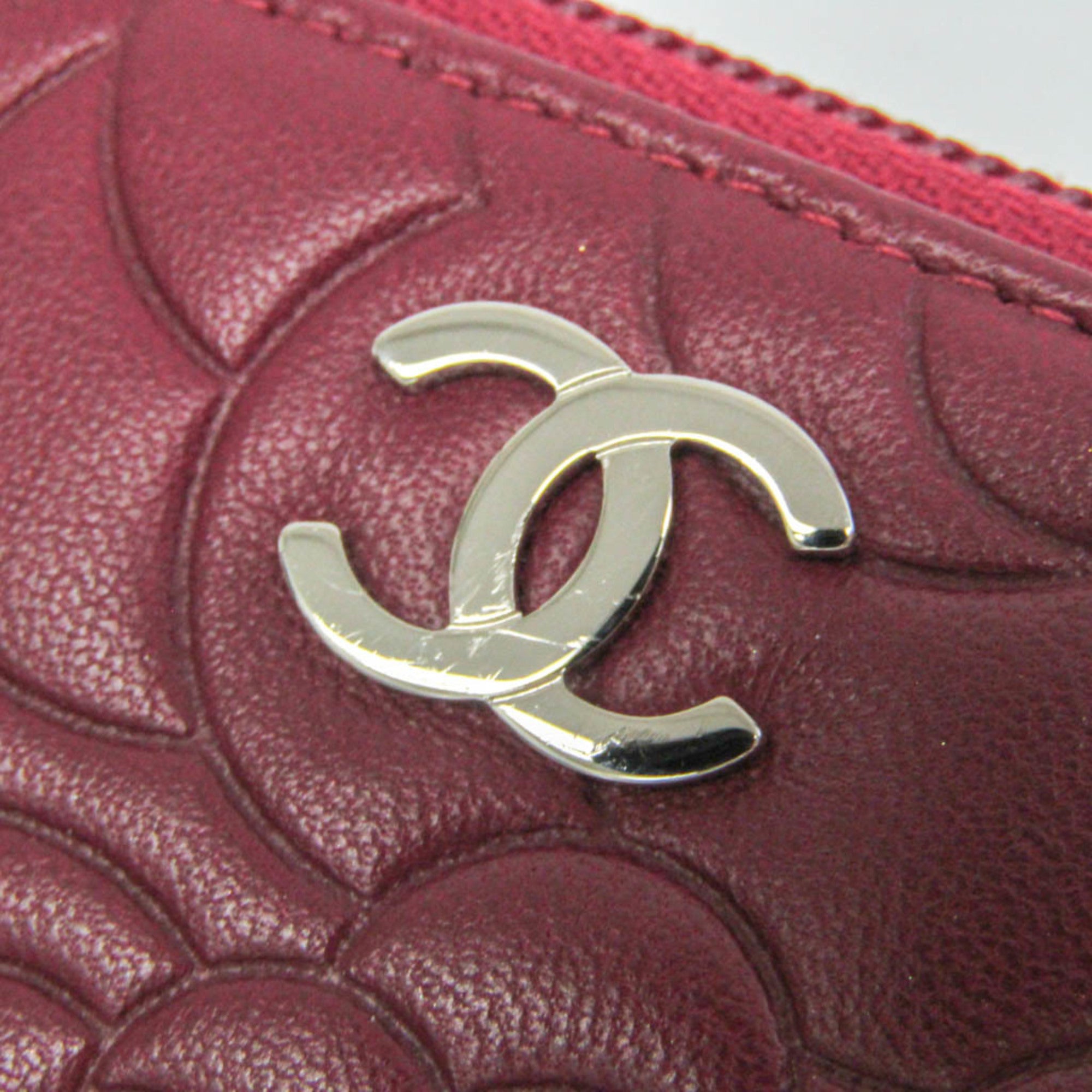 Chanel Camellia Zip Around Organizer Leather Burgundy Leather Wallets Accessory (Pre-Owned)