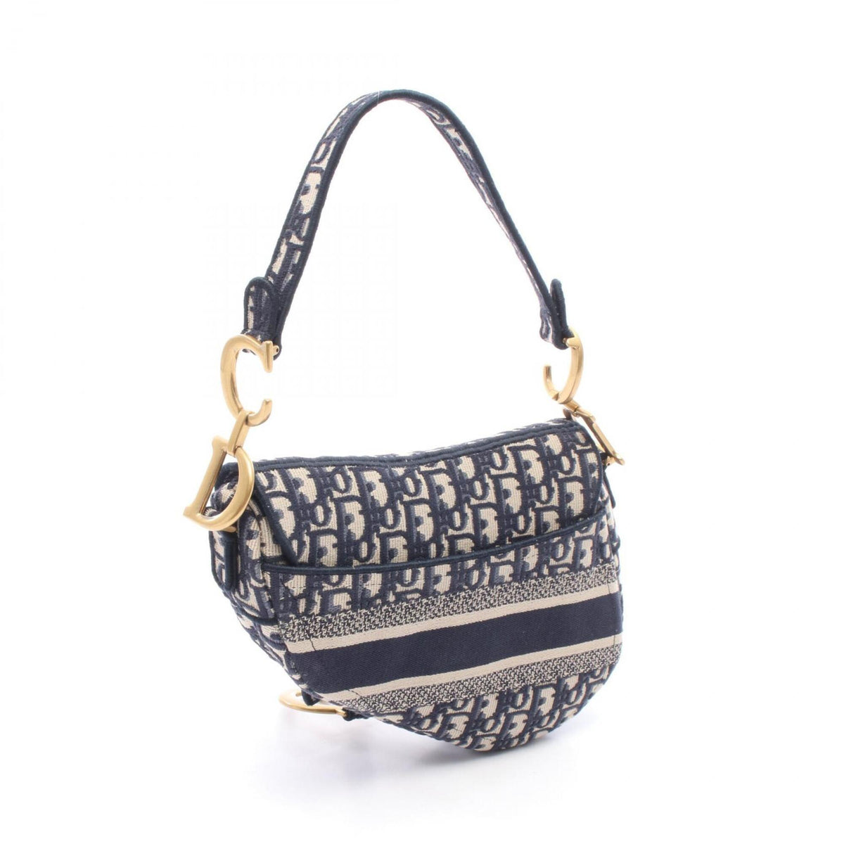 Christian Dior Beige Navy Canvas Leather Handbag Saddle Bag (Pre-Owned)