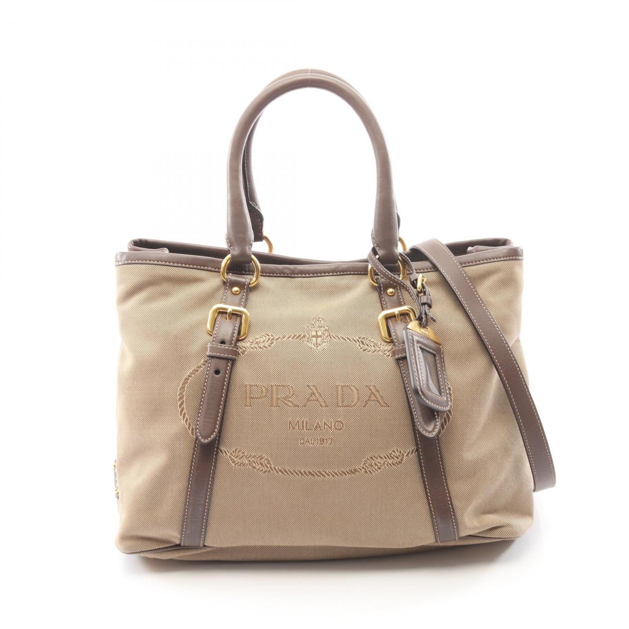 Prada Beige Brown Canvas Leather Handbag (Pre-Owned)