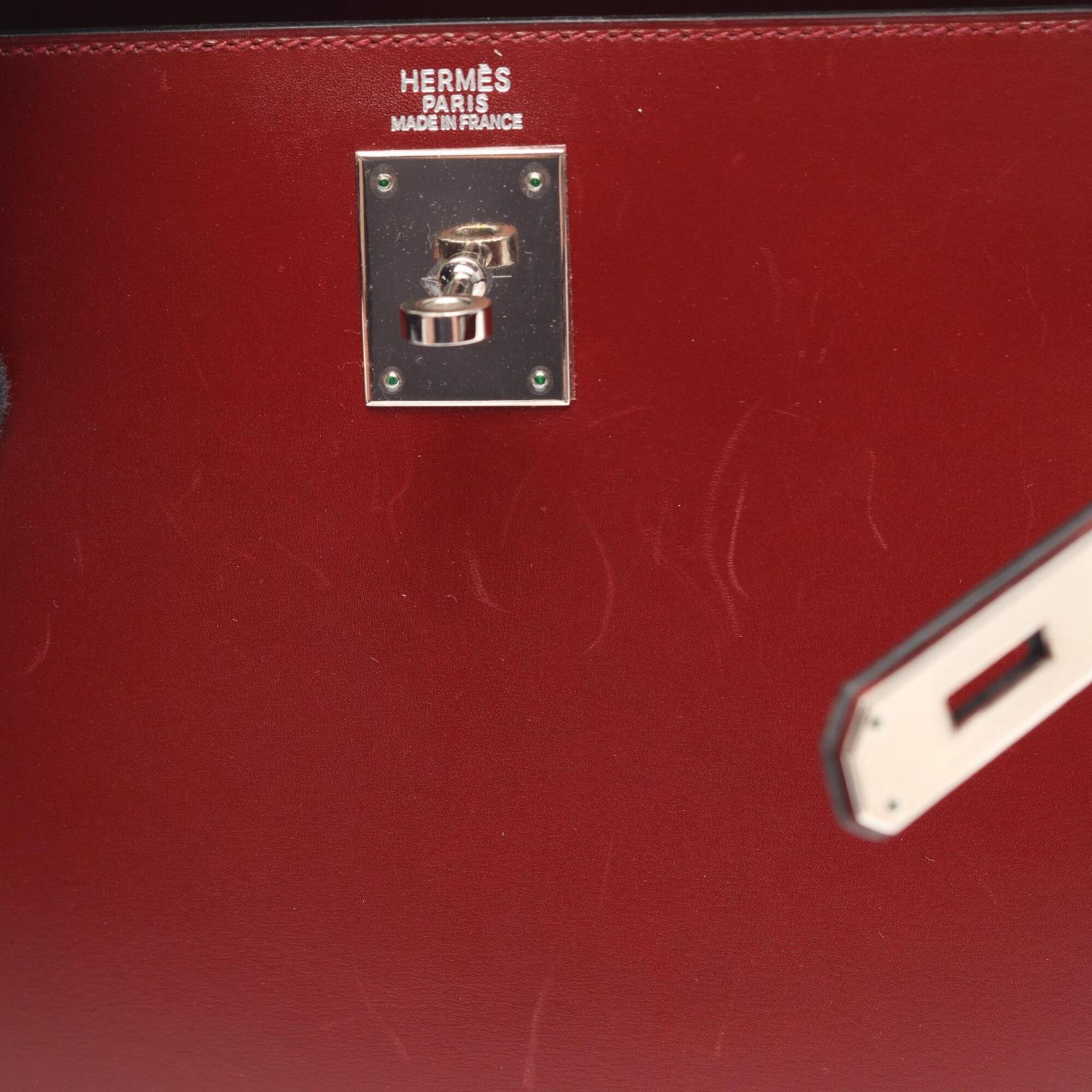 Hermes Bordeaux Box Calf Leather Handbag (Pre-Owned)