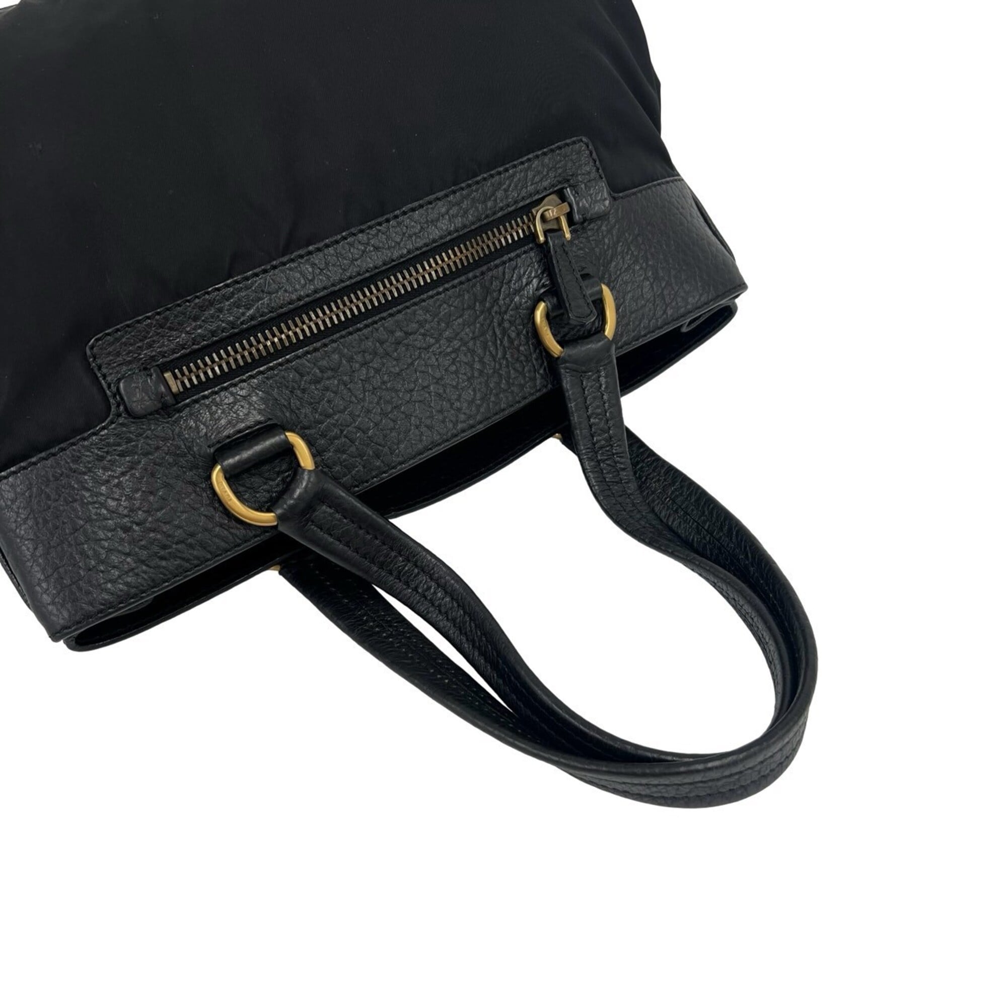 Prada Black Nylon Leather Handbag Tote Bag (Pre-Owned)