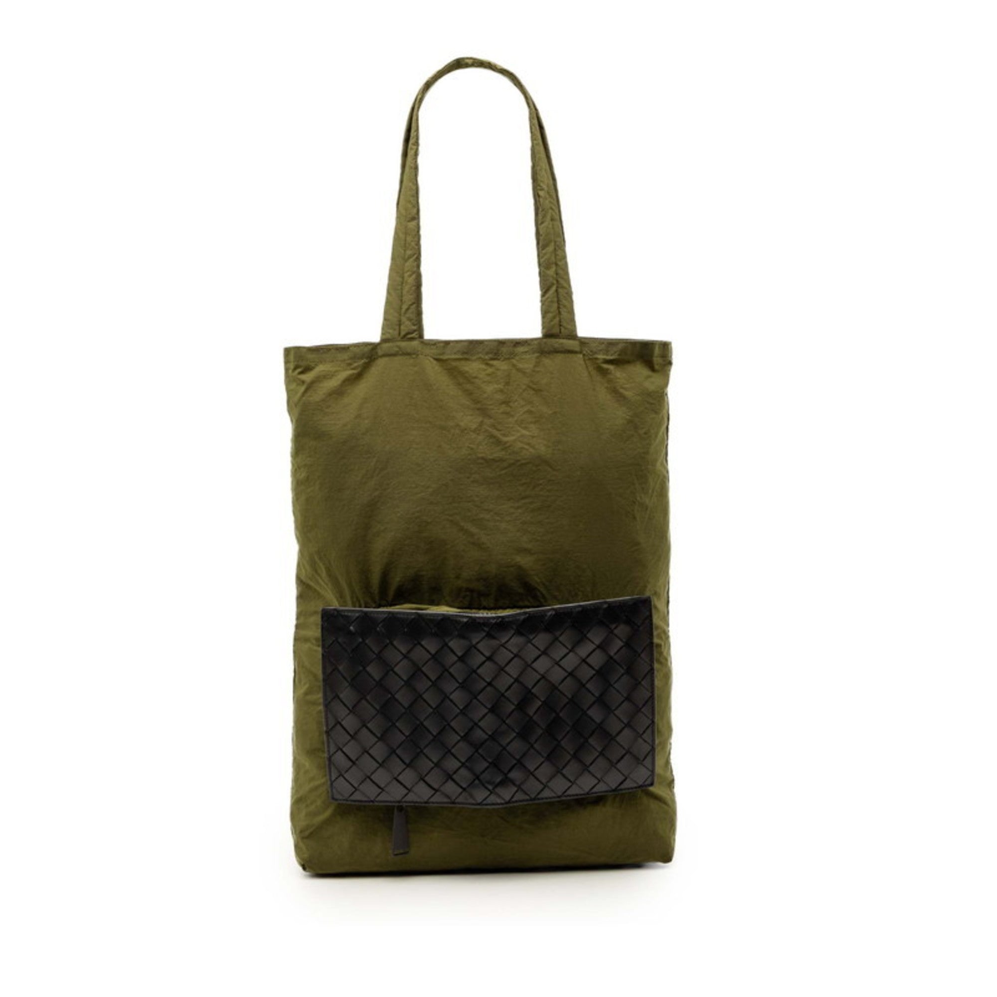 Bottega Veneta Black Khaki Leather Nylon Eco-Bag Tote Bag (Pre-Owned)