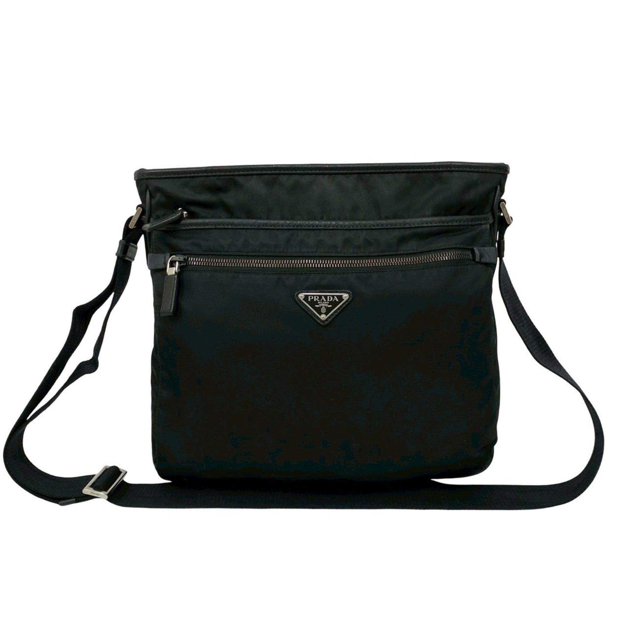 Prada Black Nylon Leather Messenger Bag Shoulder Bag (Pre-Owned)