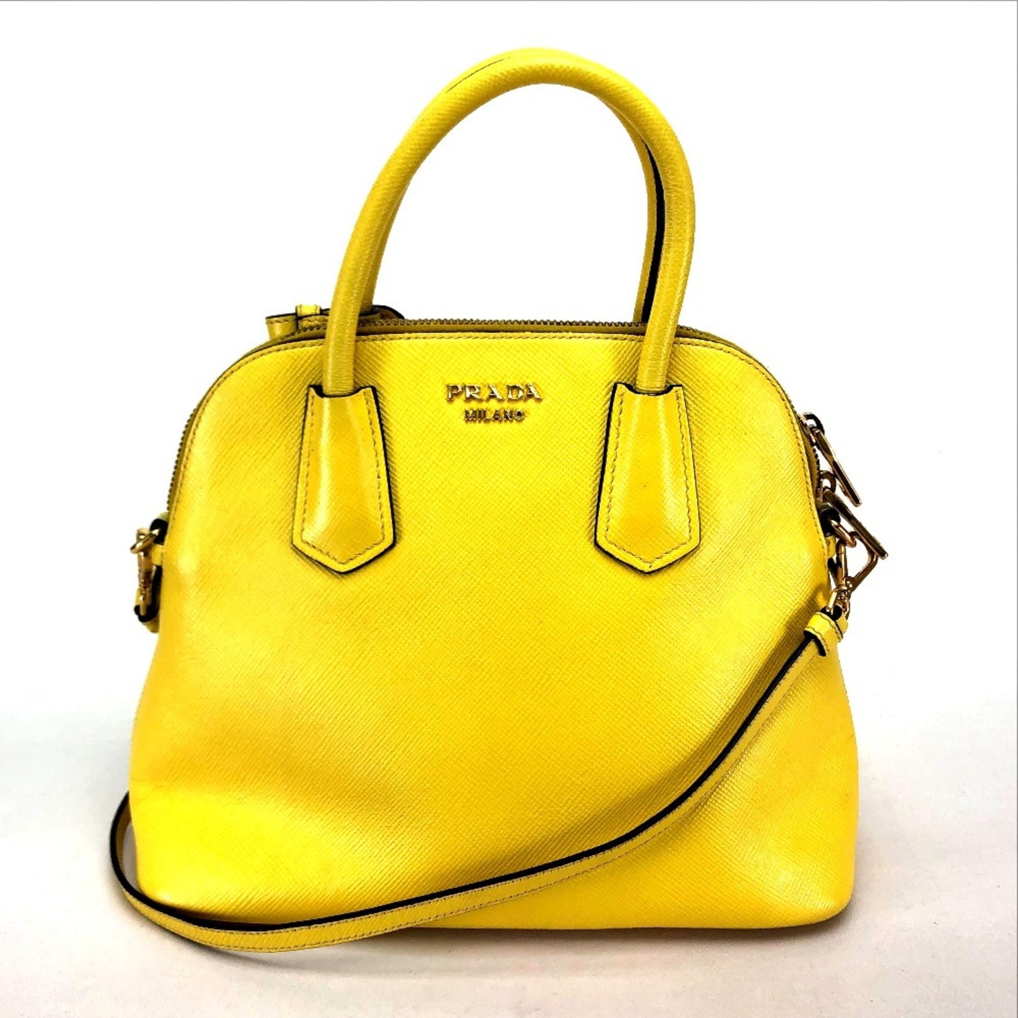 Prada Yellow Leather Handbag Shoulder Bag (Pre-Owned)