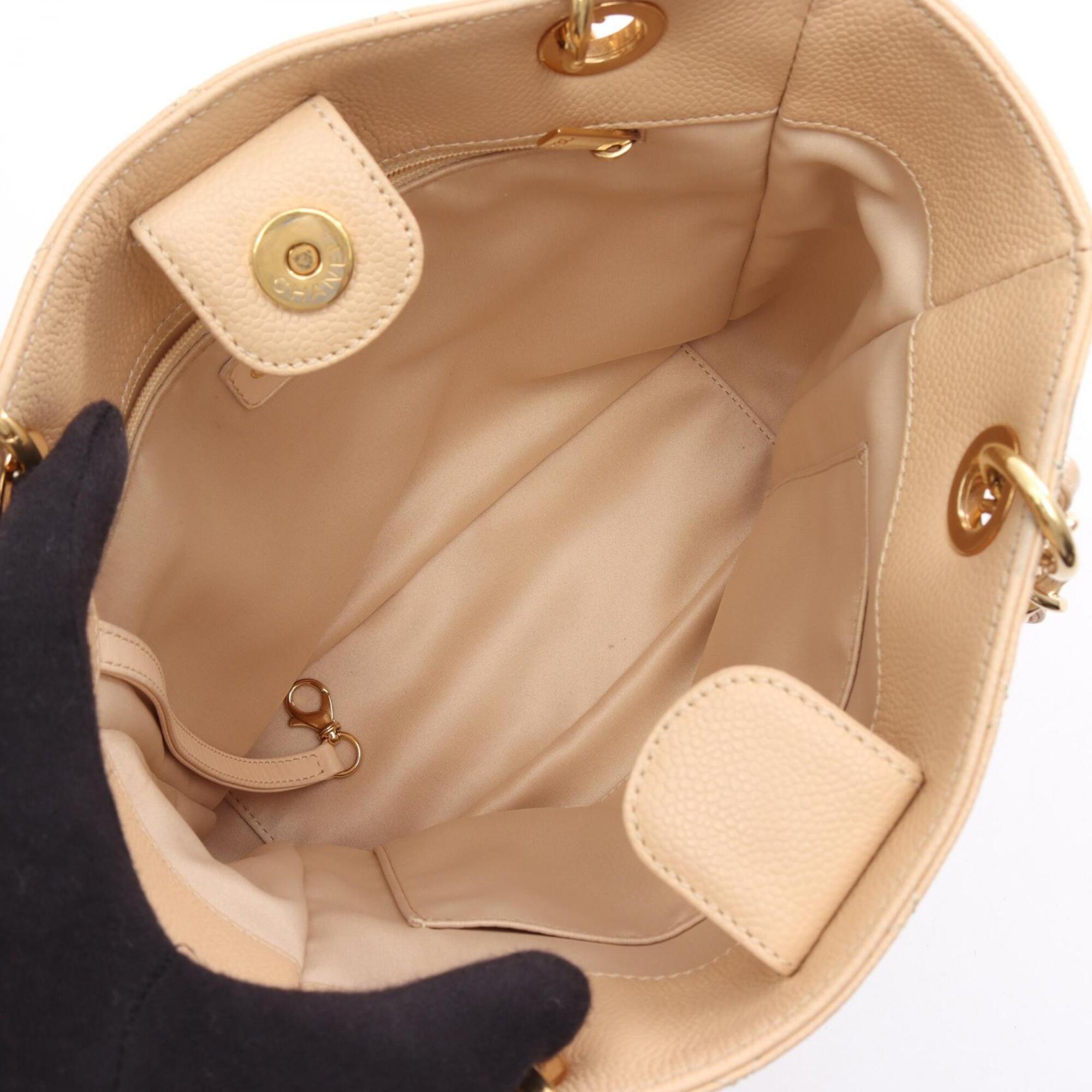 Chanel Beige Grained Calfskin Handbag Tote Bag (Pre-Owned)