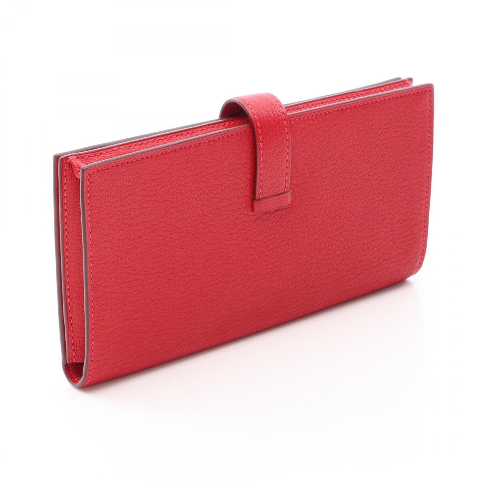 Hermes Red Color Rouge Casaque Chevre Leather Long Wallet (Bi-Fold) (Pre-Owned)