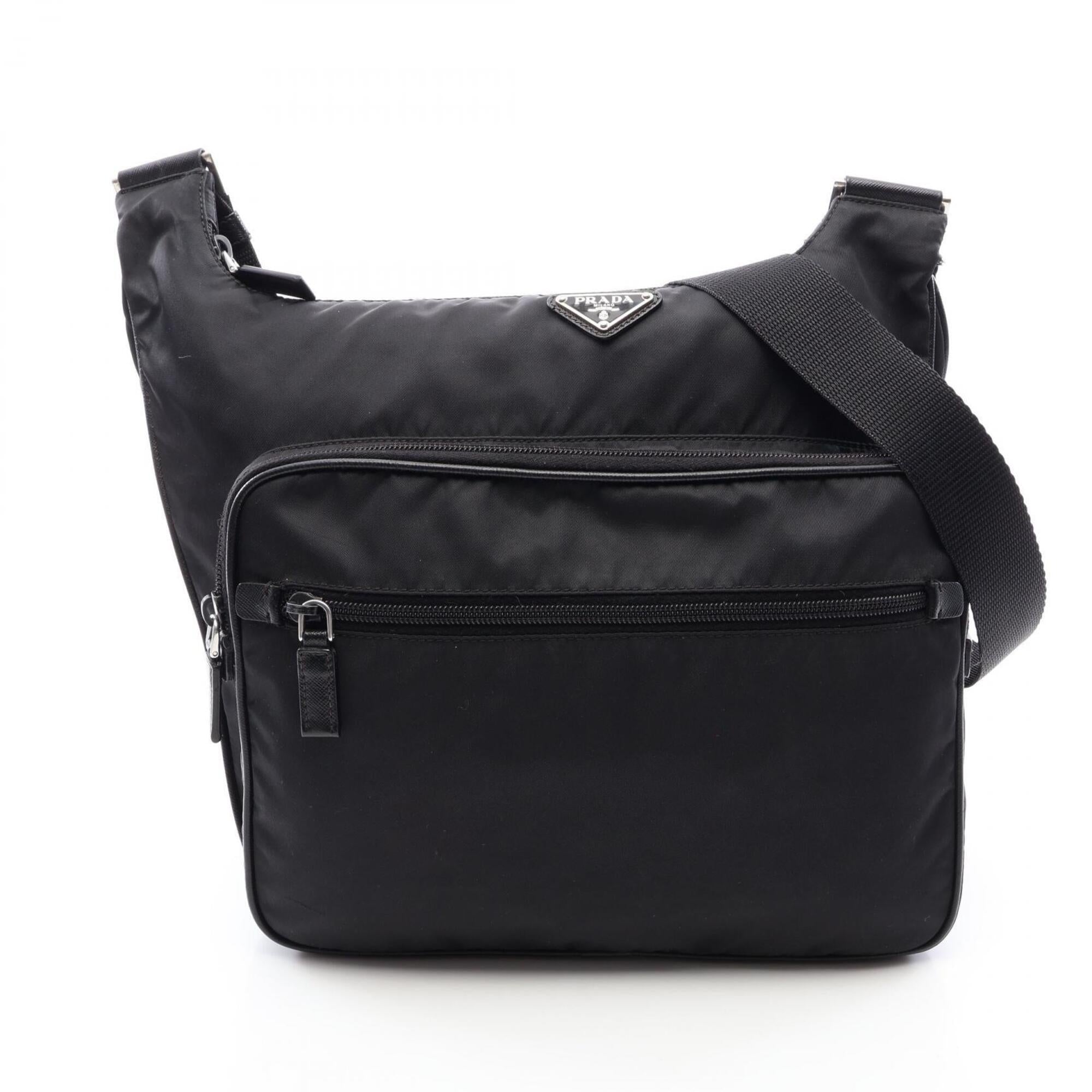 Prada Black Nylon Leather Handbag Shoulder Bag (Pre-Owned)