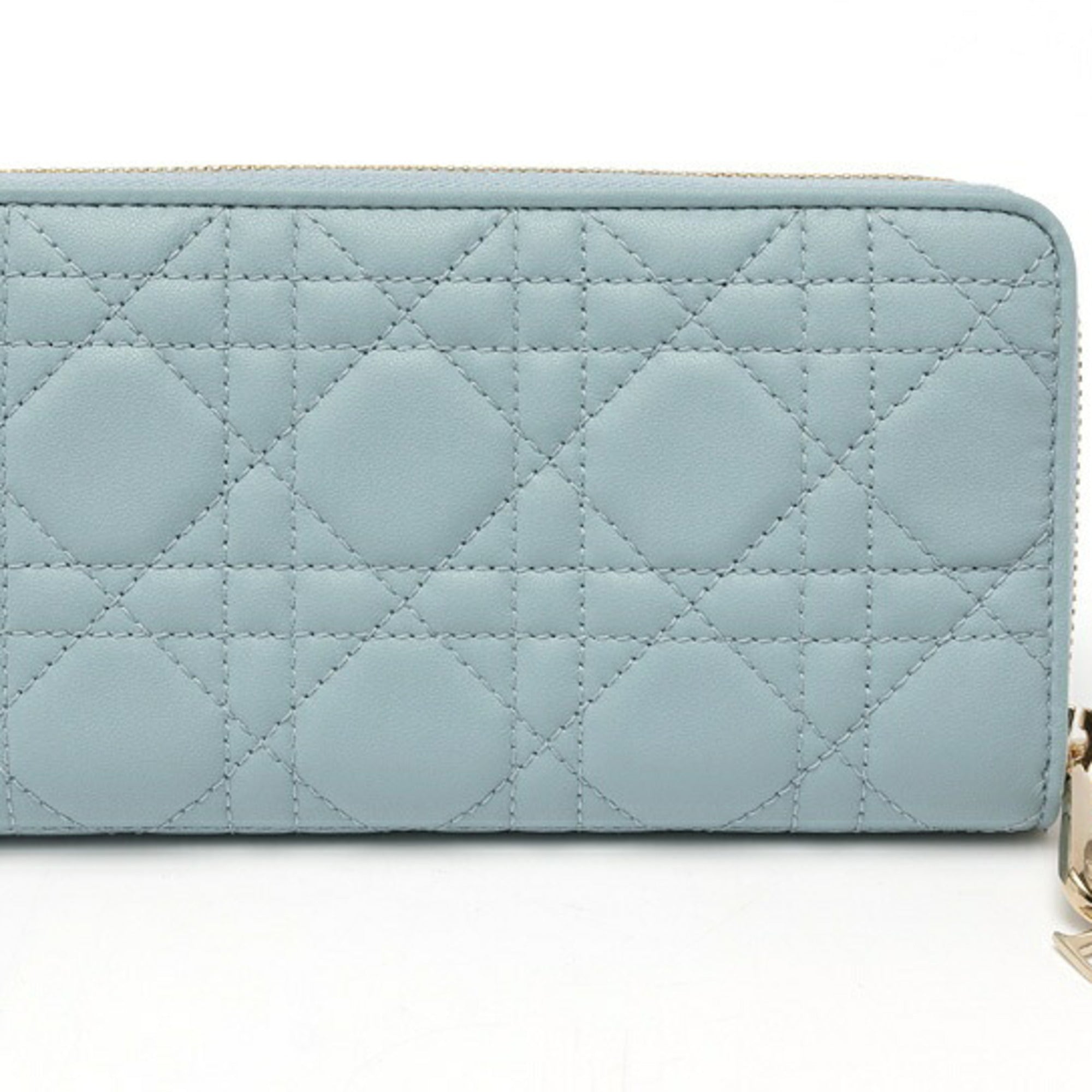 Christian Dior Light Blue Leather Long Wallet (Bi-Fold) (Pre-Owned)