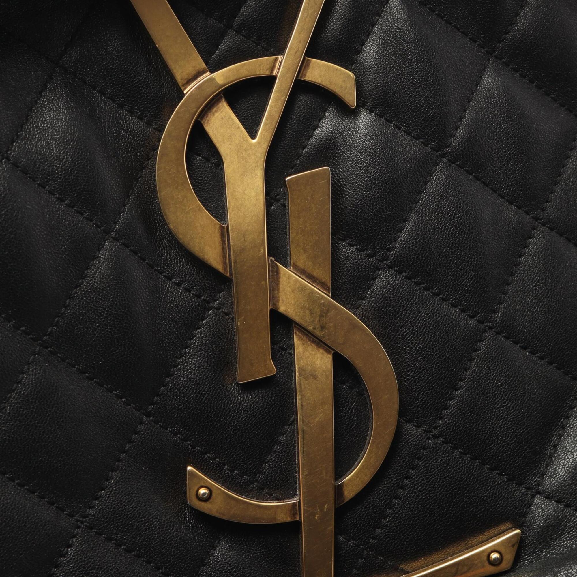 Saint Laurent Black Leather Handbag Pouch Tote Bag (Pre-Owned)