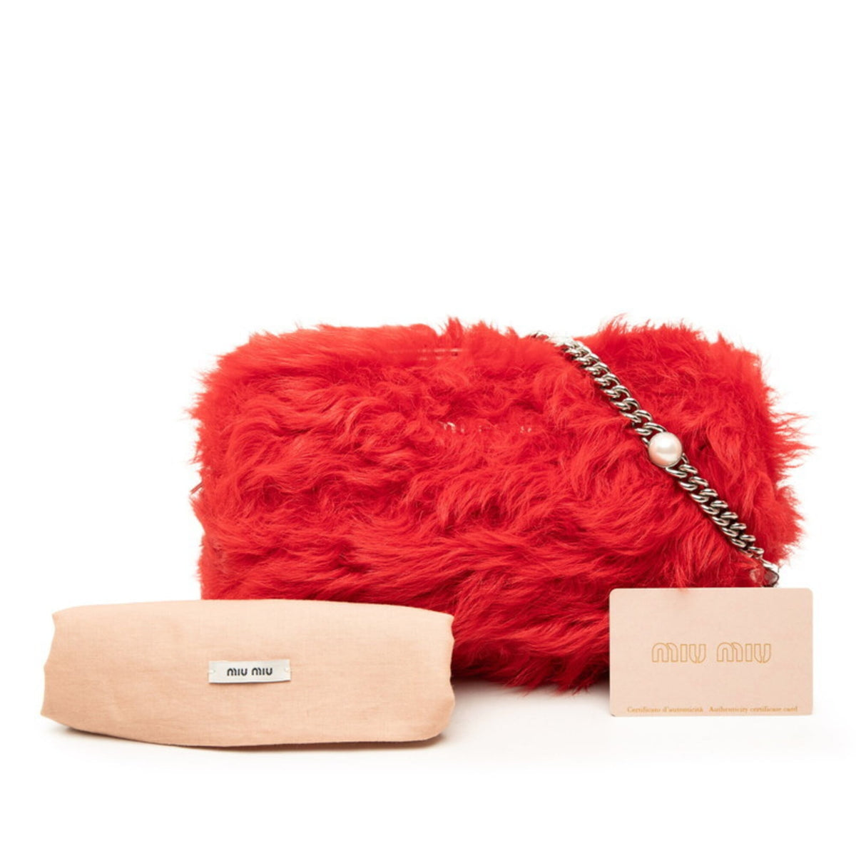 Miu Miu Red Color Fur Leather Shoulder Bag (Pre-Owned)